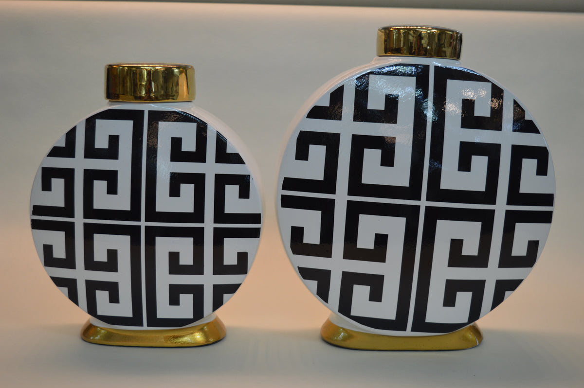 Ceramic Set of 3pcs Ginger/Candy Jars in Silver & Gold Colors