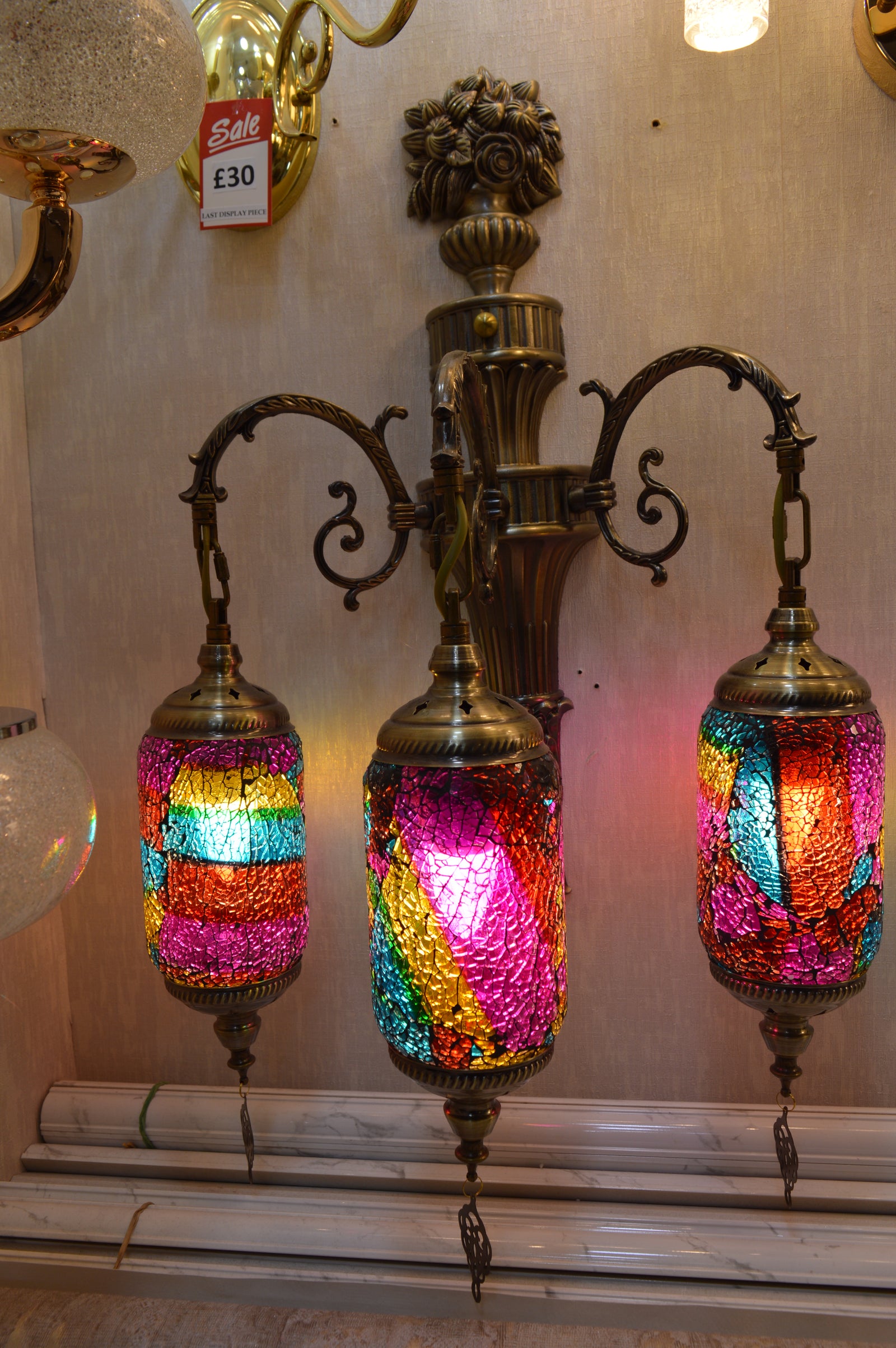Luxury Triple Turkish Mosaic Wall Lamp – Handcrafted Brass Decorative