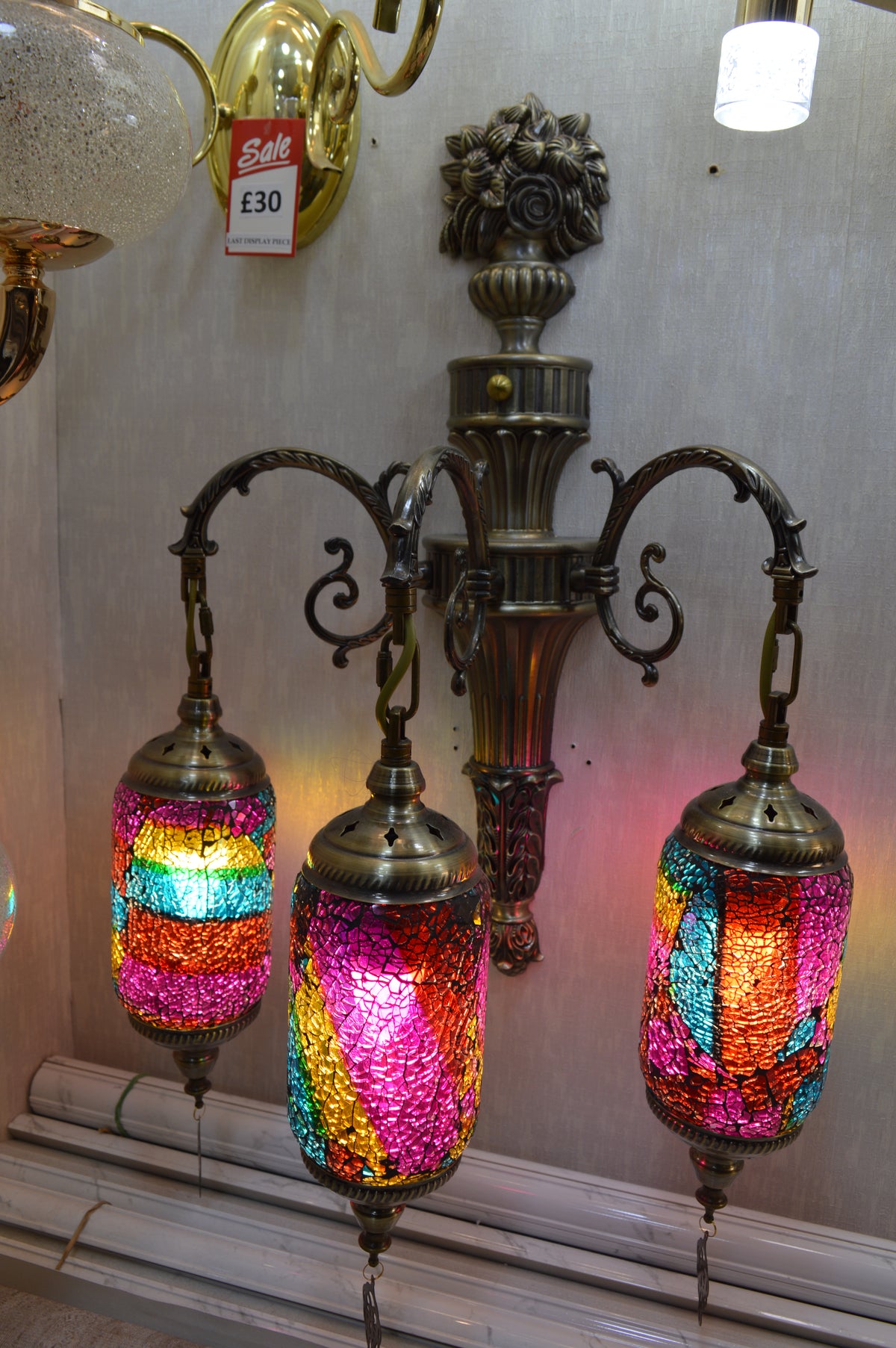 Luxury Triple Turkish Mosaic Wall Lamp – Handcrafted Brass Decorative