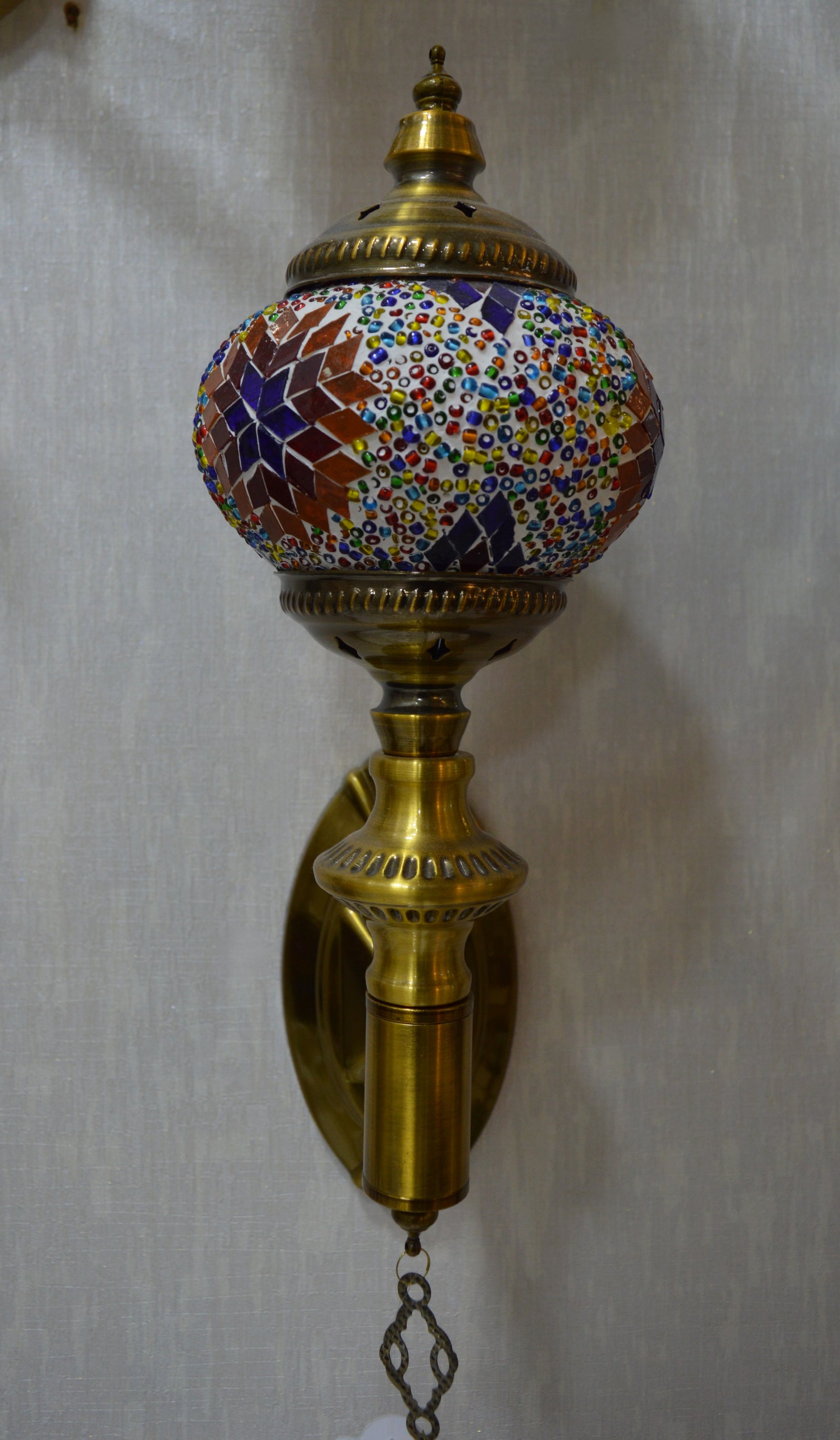 Luxury Turkish Mosaic Wall Lamp – Handcrafted Brass & Multicolor Glass Sconce