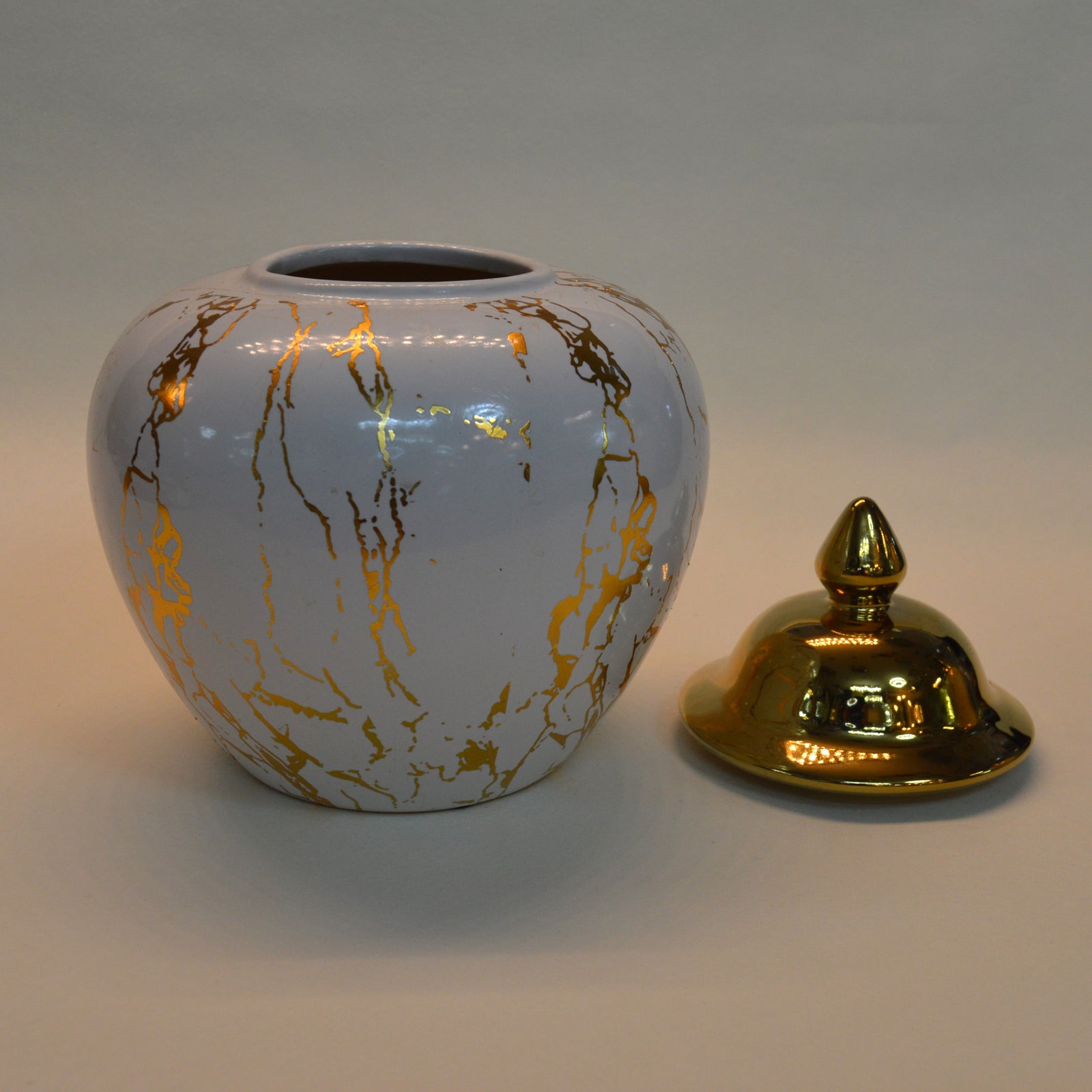 Ceramic Set of 3pcs Ginger/Candy Jars in Silver & Gold Colors