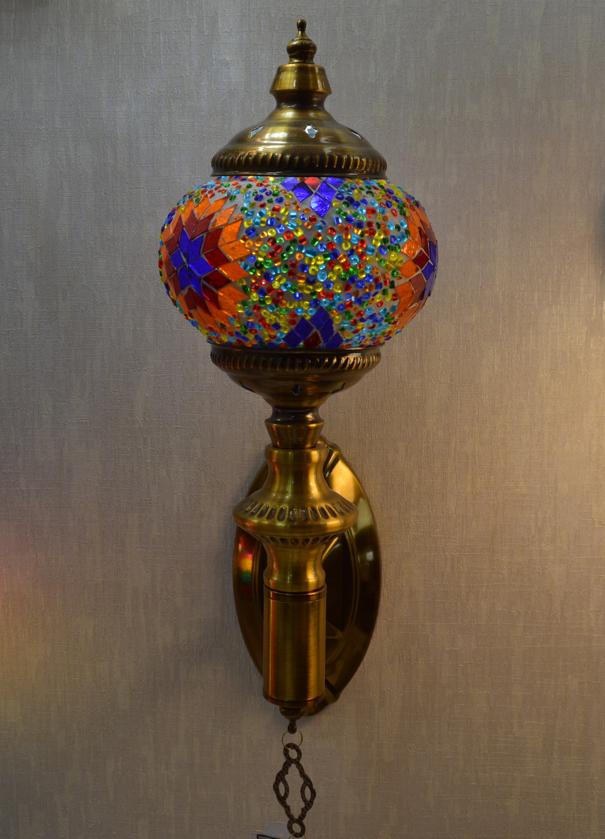 Luxury Turkish Mosaic Wall Lamp – Handcrafted Brass & Multicolor Glass Sconce