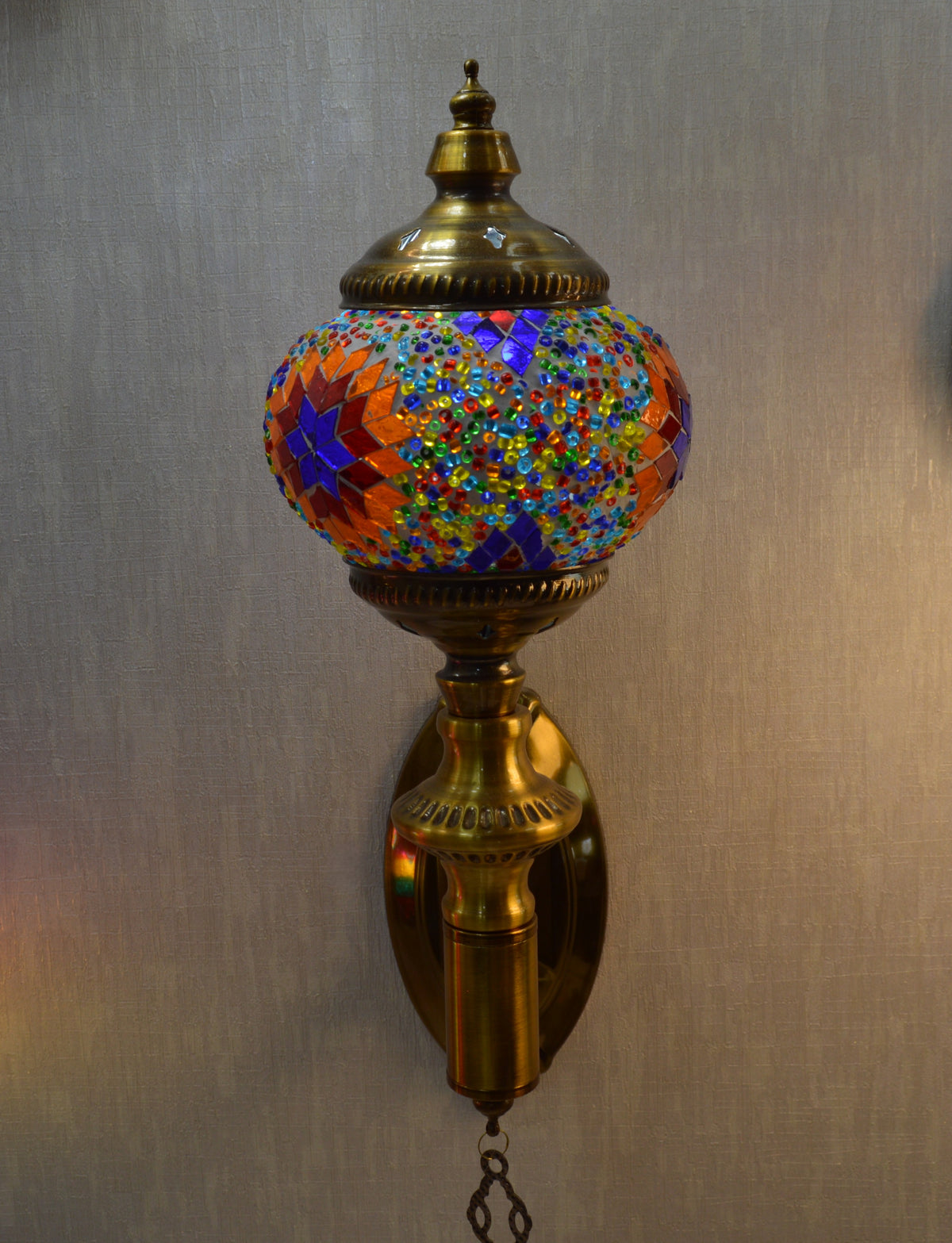 Luxury Turkish Mosaic Wall Lamp – Handcrafted Brass & Multicolor Glass Sconce