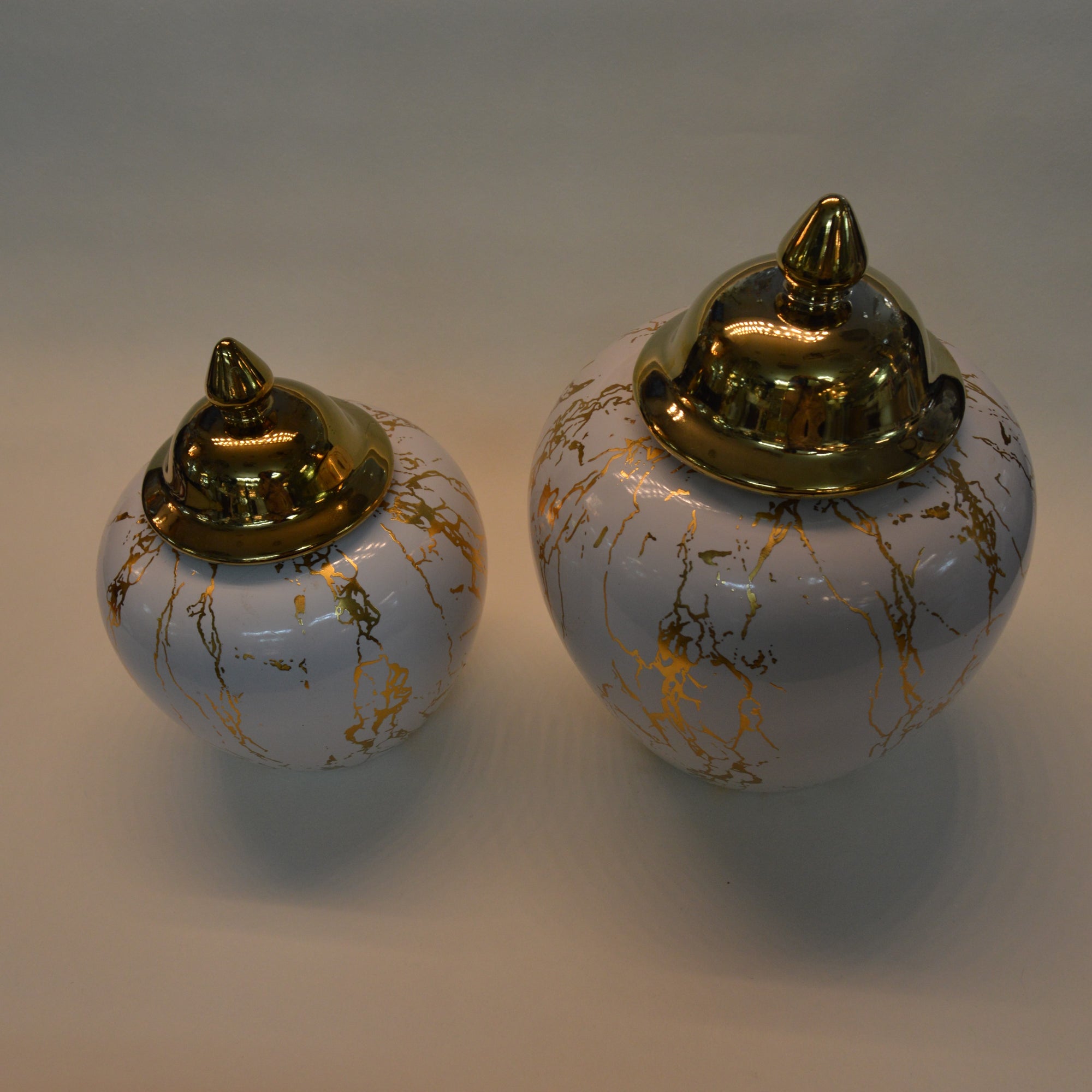 Ceramic Set of 3pcs Ginger/Candy Jars in Silver & Gold Colors