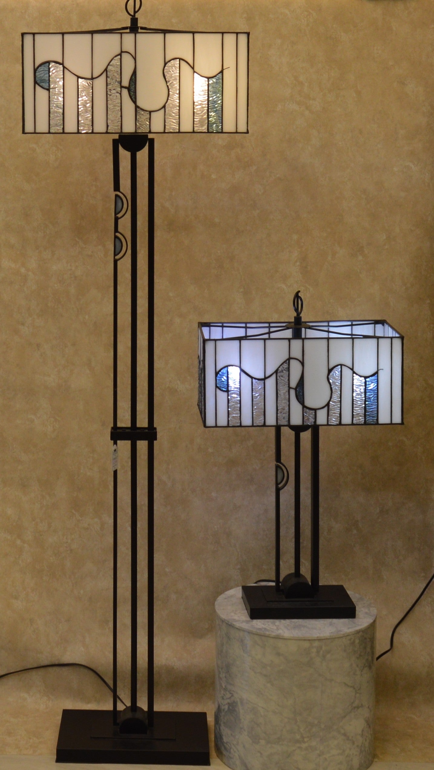 Modern Geometric Stained Glass Table & Floor Lamp