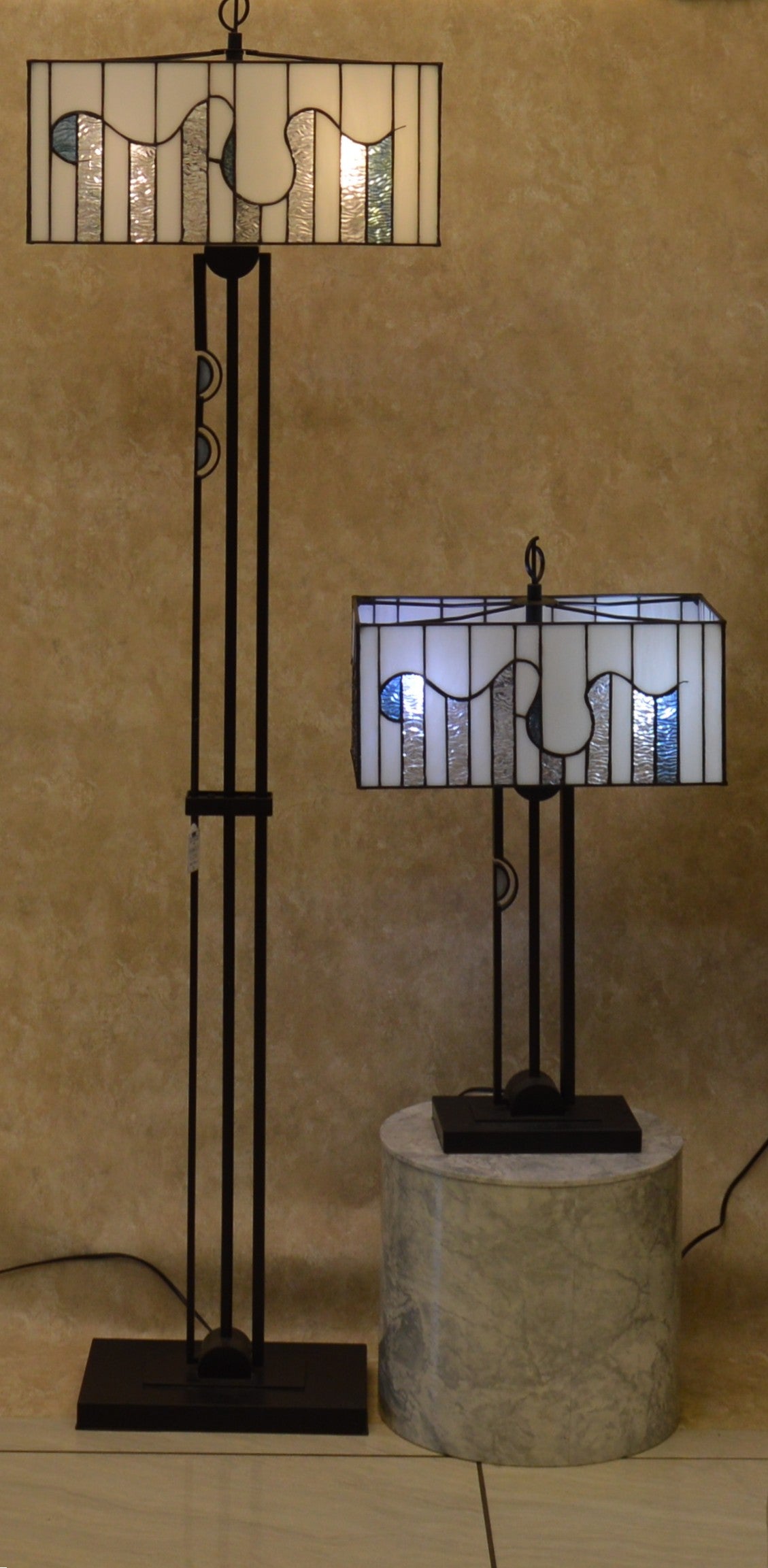 Modern Geometric Stained Glass Table & Floor Lamp