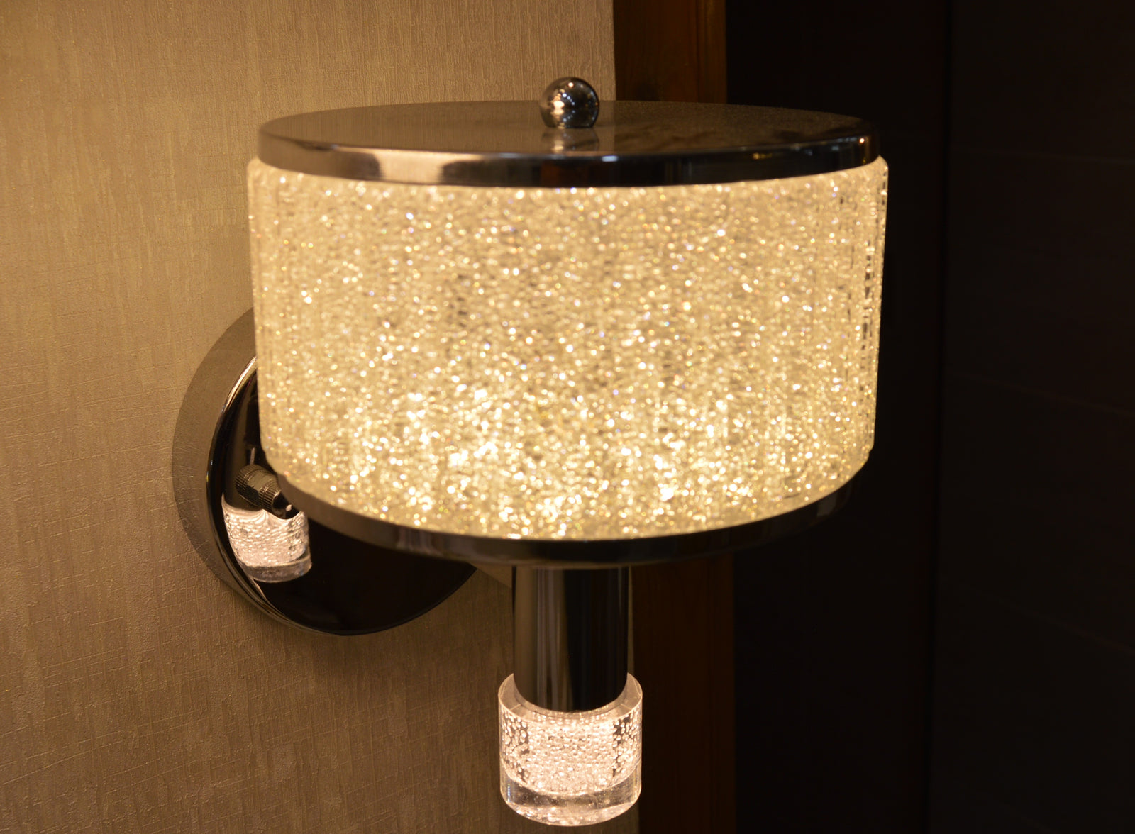 Luxury Crystal Drum LED Wall Light – Modern Chrome Wall Sconce