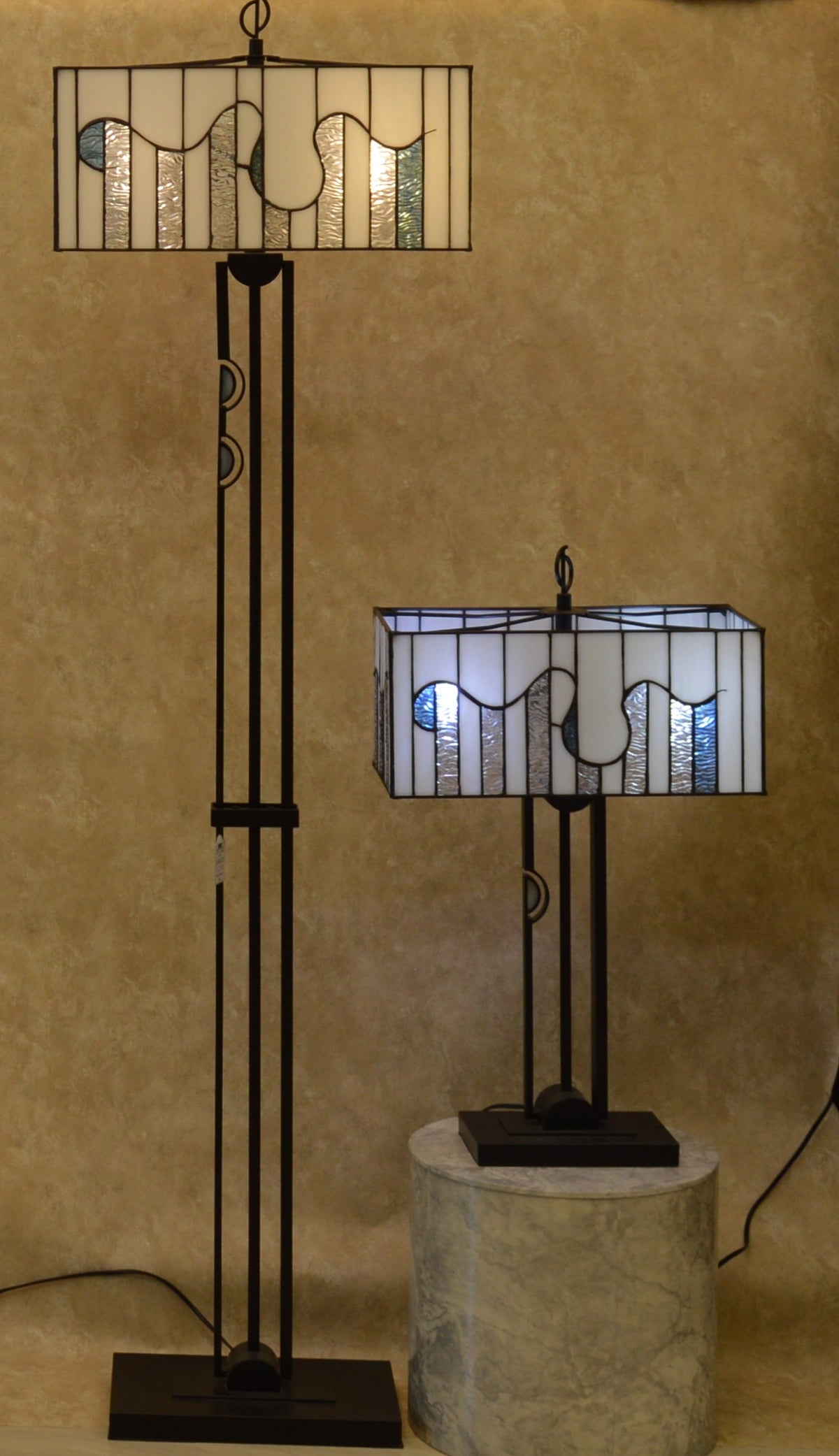 Modern Geometric Stained Glass Table & Floor Lamp