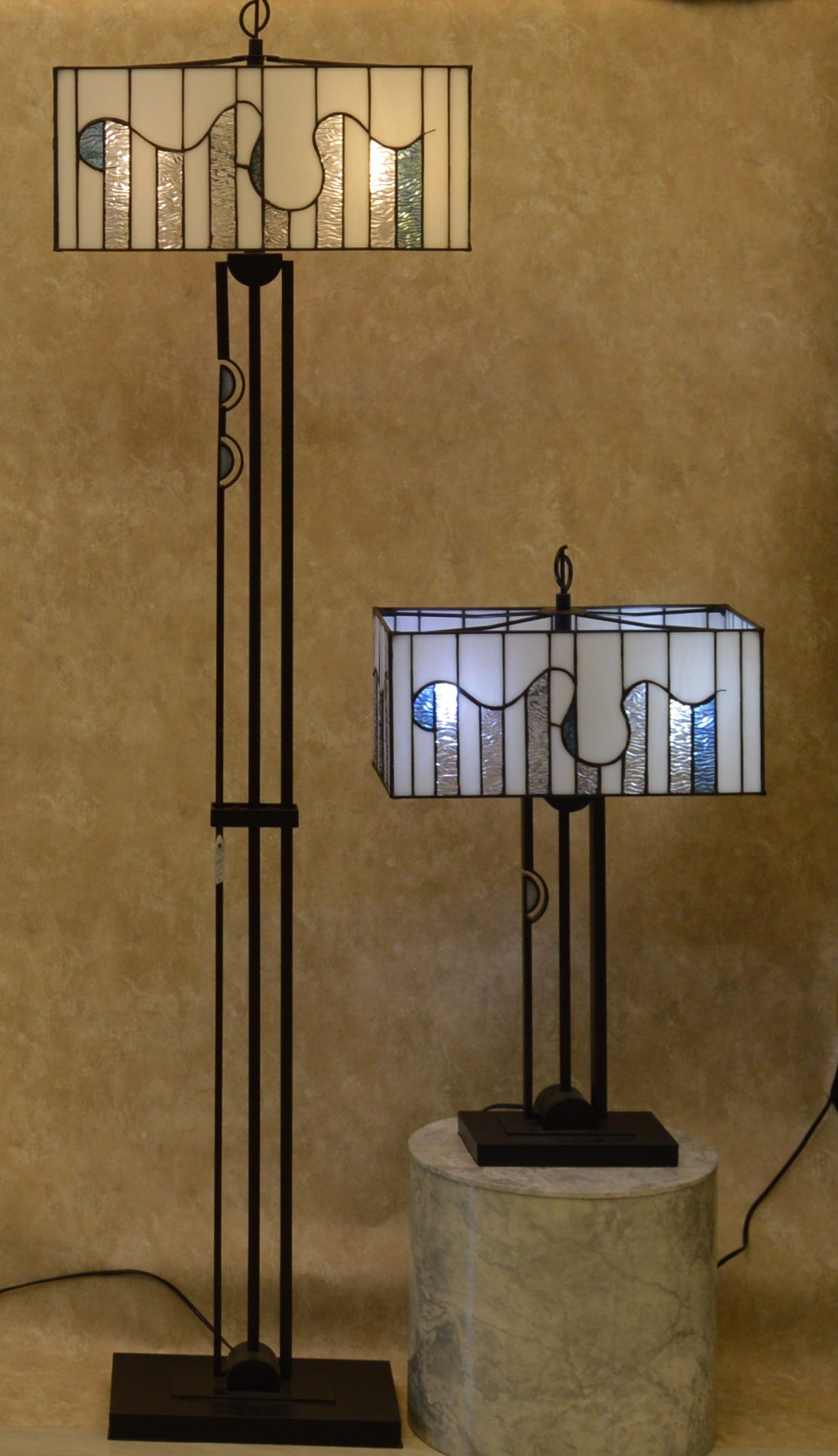 Modern Geometric Stained Glass Table & Floor Lamp