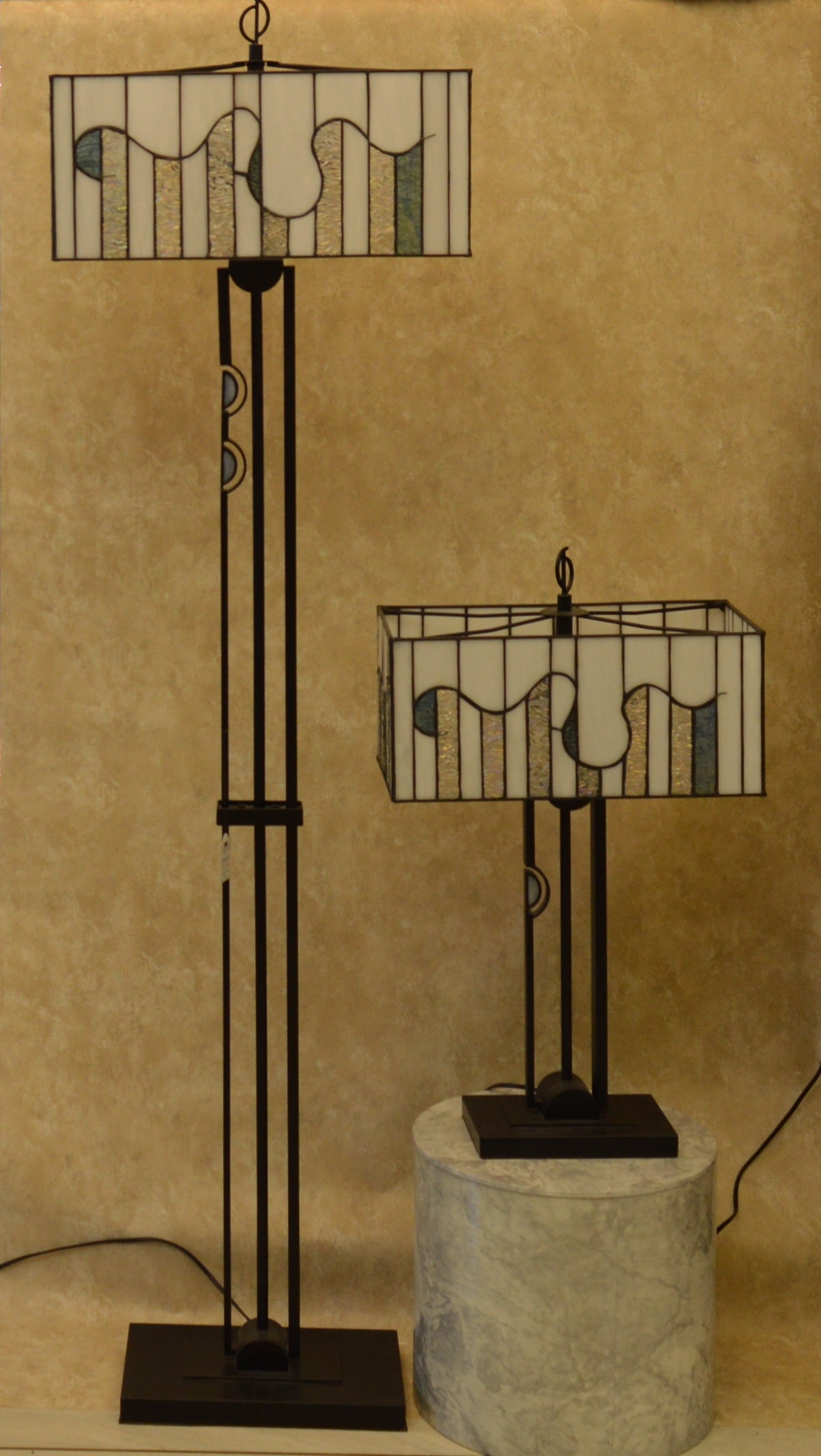 Modern Geometric Stained Glass Table & Floor Lamp
