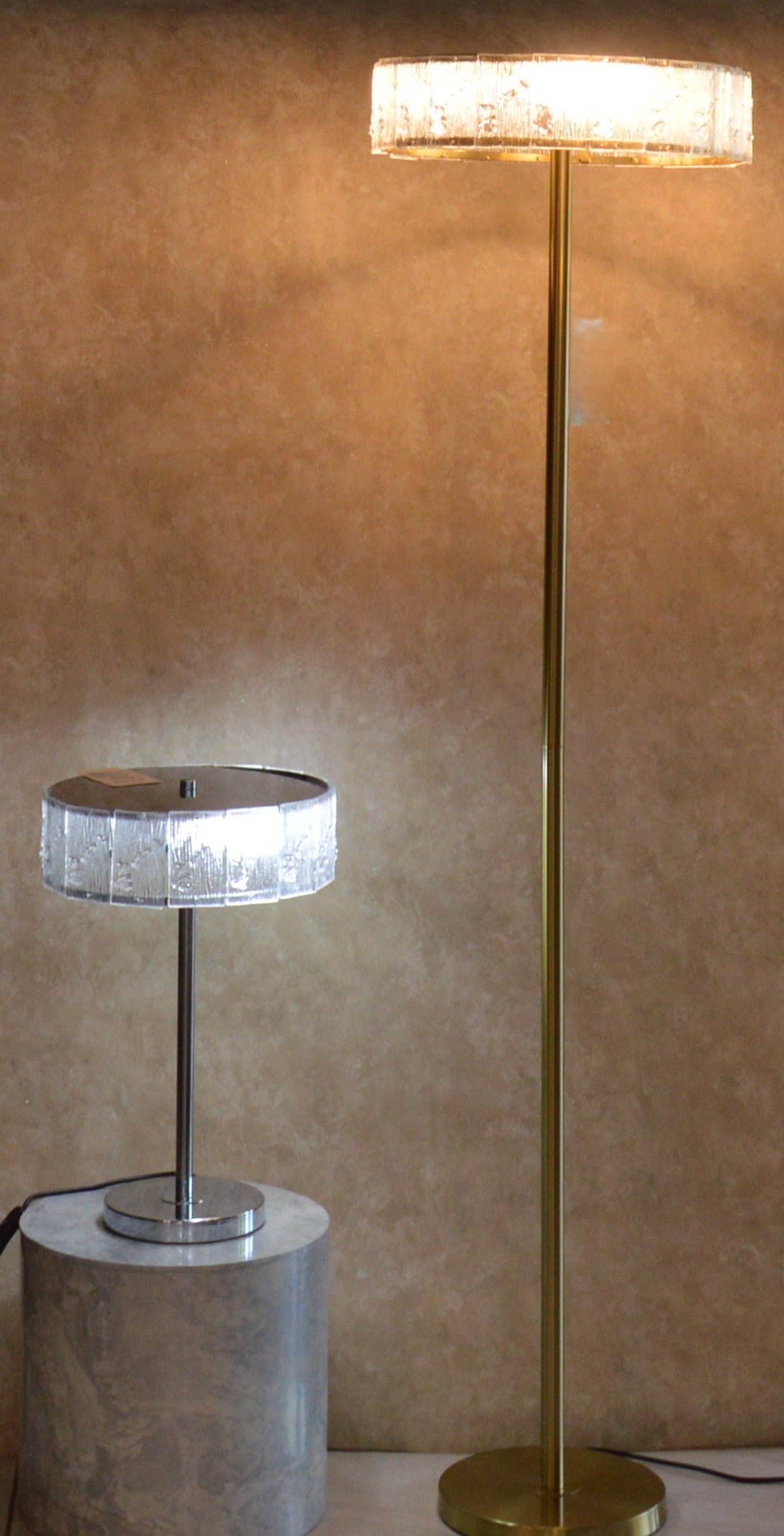 Vintage Murano Style Ice Glass Floor &amp; Table Lamp Set Mid Century Modern