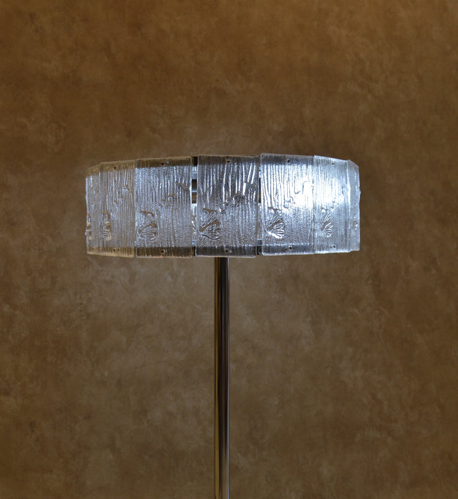Vintage Murano Style Ice Glass Floor & Table Lamp Set Mid Century Modern