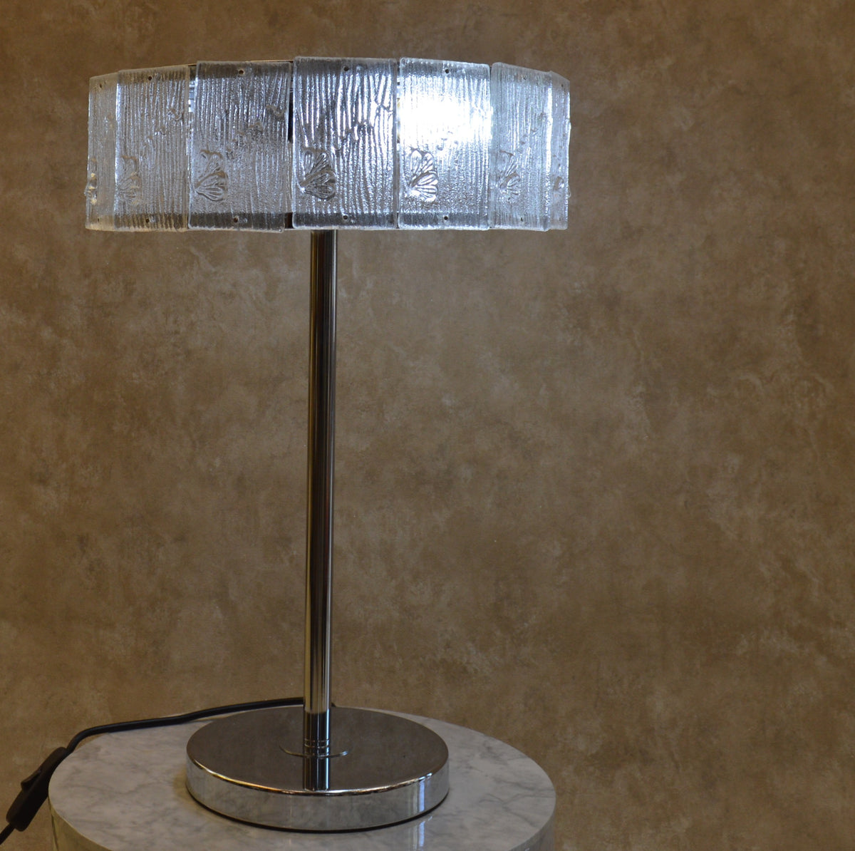 Vintage Murano Style Ice Glass Floor & Table Lamp Set Mid Century Modern