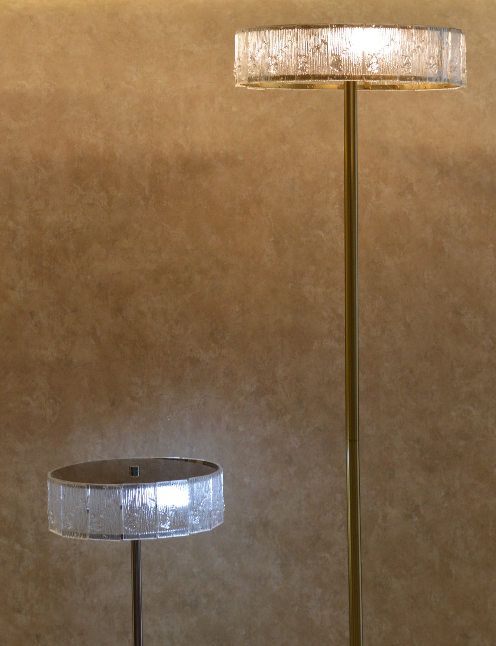 Vintage Murano Style Ice Glass Floor & Table Lamp Set Mid Century Modern