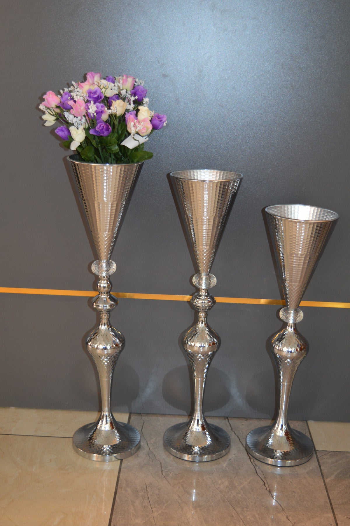 Home Décor Flower Vase in three different sizes in chrome & Gold-9832