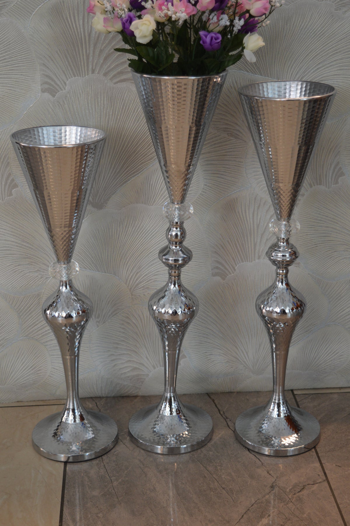 Home Décor Flower Vase in three different sizes in chrome & Gold-9832