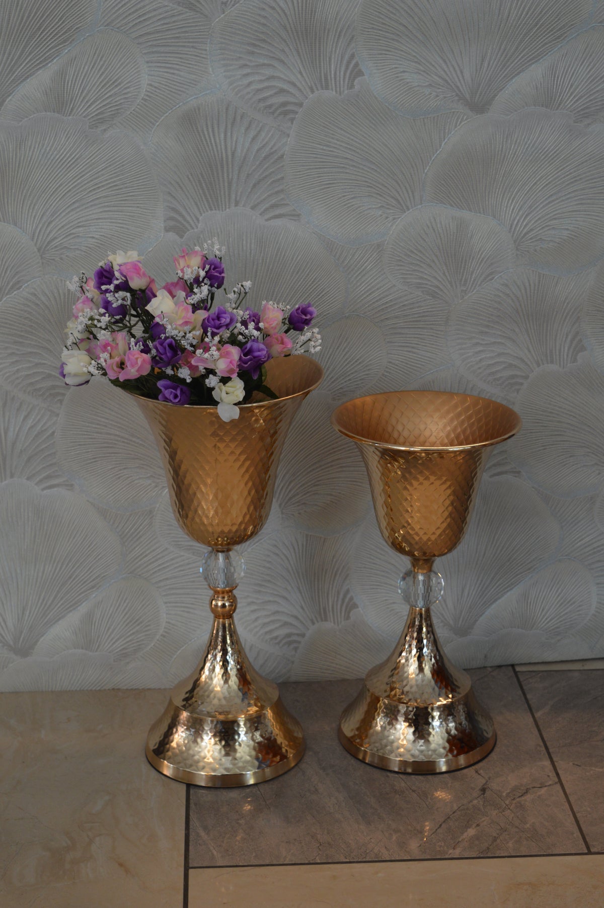 Home Décor Flower Vase in three different sizes in chrome & Gold-9832