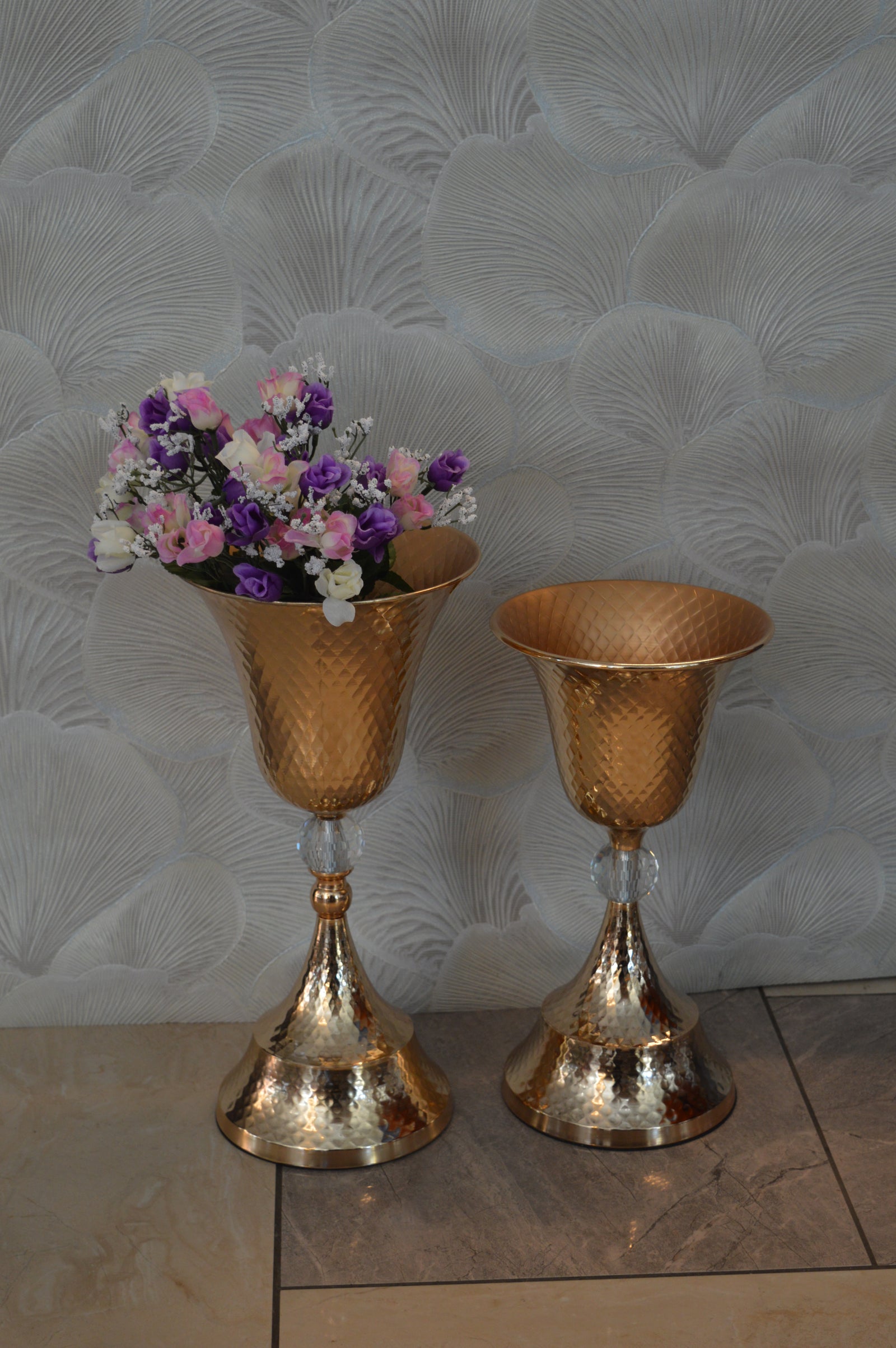 Home Décor Flower Vase in three different sizes in chrome & Gold-9832