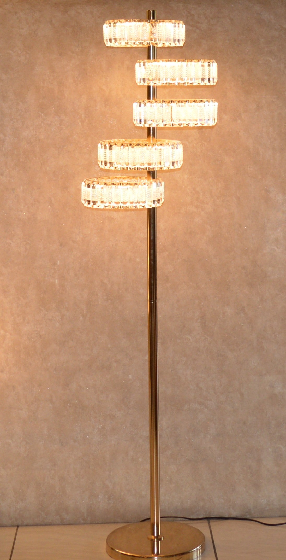 Classic Modern Crystal Halo LED Floor Lamp &amp; Table Lamp Set Contemporary Gold
