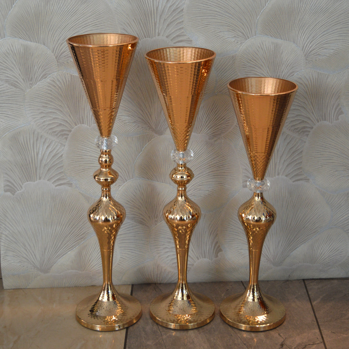 Home Décor Flower Vase in three different sizes in chrome & Gold-9102