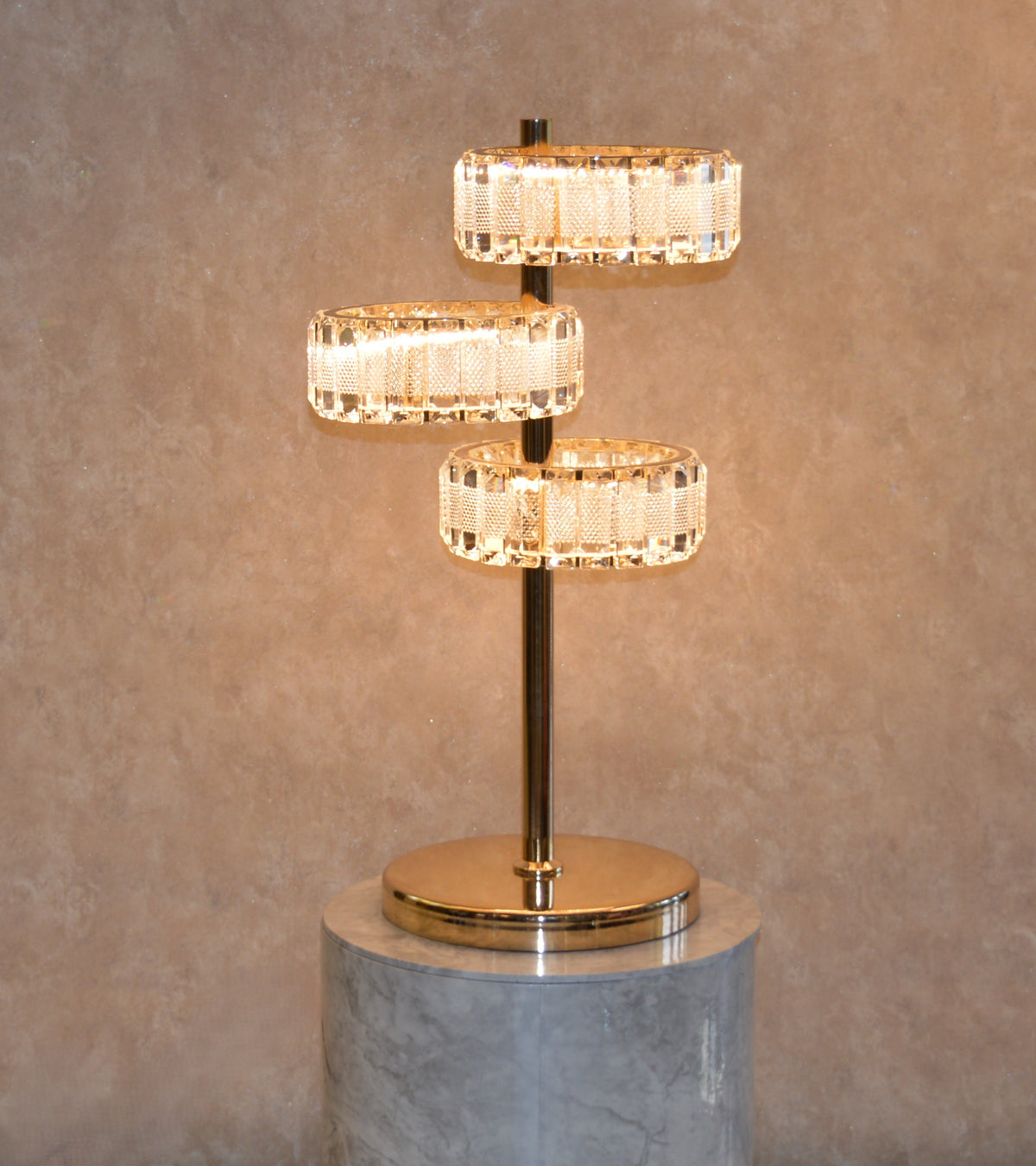 Classic Modern Crystal Halo LED Floor Lamp & Table Lamp Set Contemporary Gold