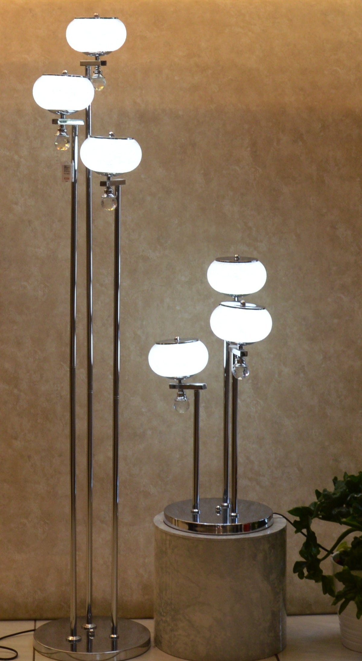 Modern Chrome Multi Globe Floor & Table Lamp Set White Glass Shades