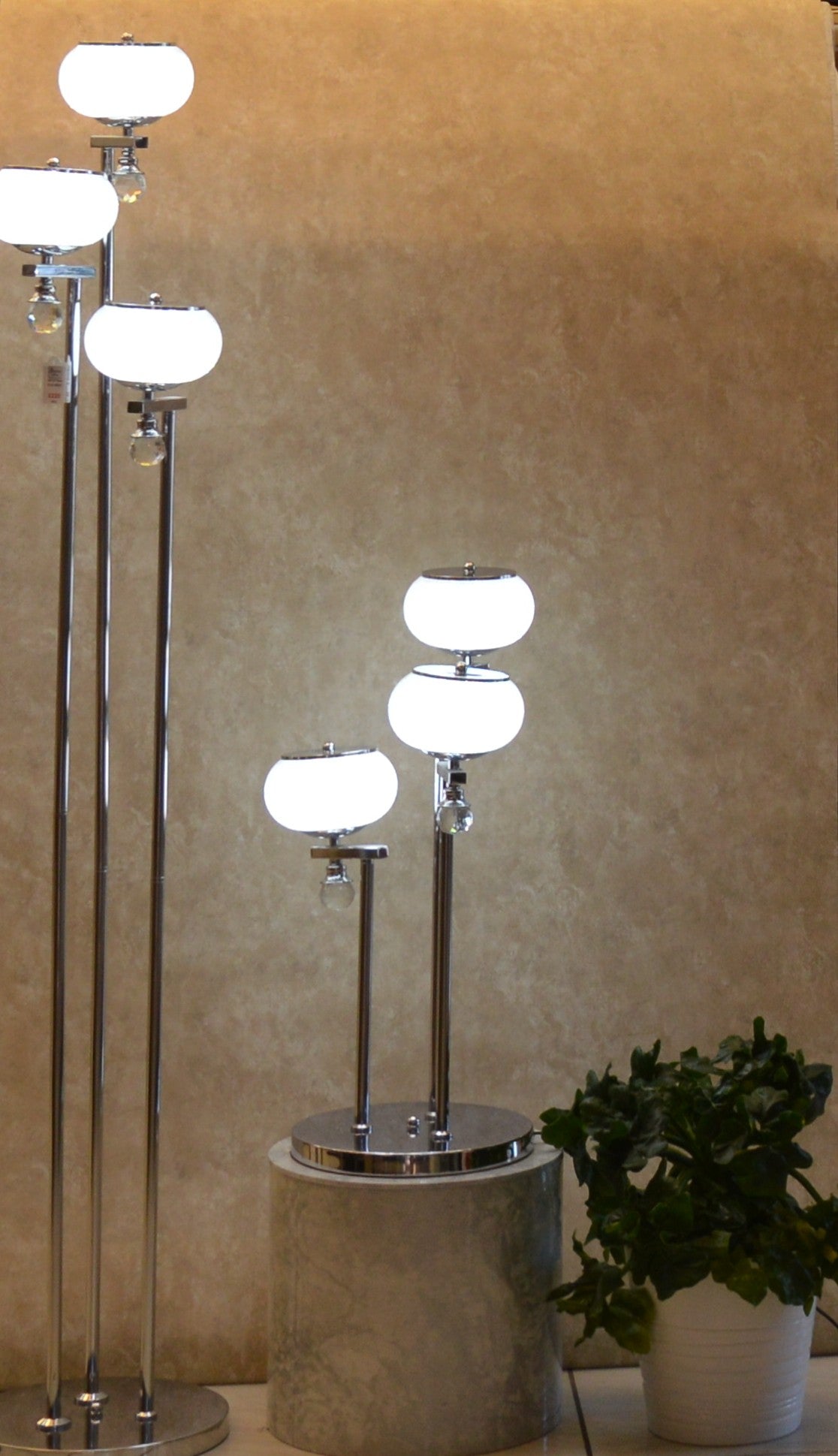Modern Chrome Multi Globe Floor & Table Lamp Set White Glass Shades