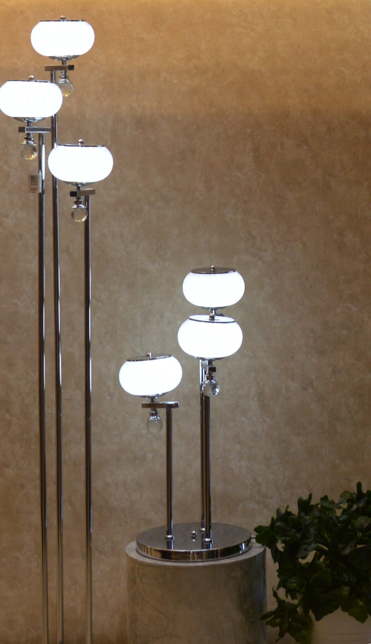 Modern Chrome Multi Globe Floor & Table Lamp Set White Glass Shades
