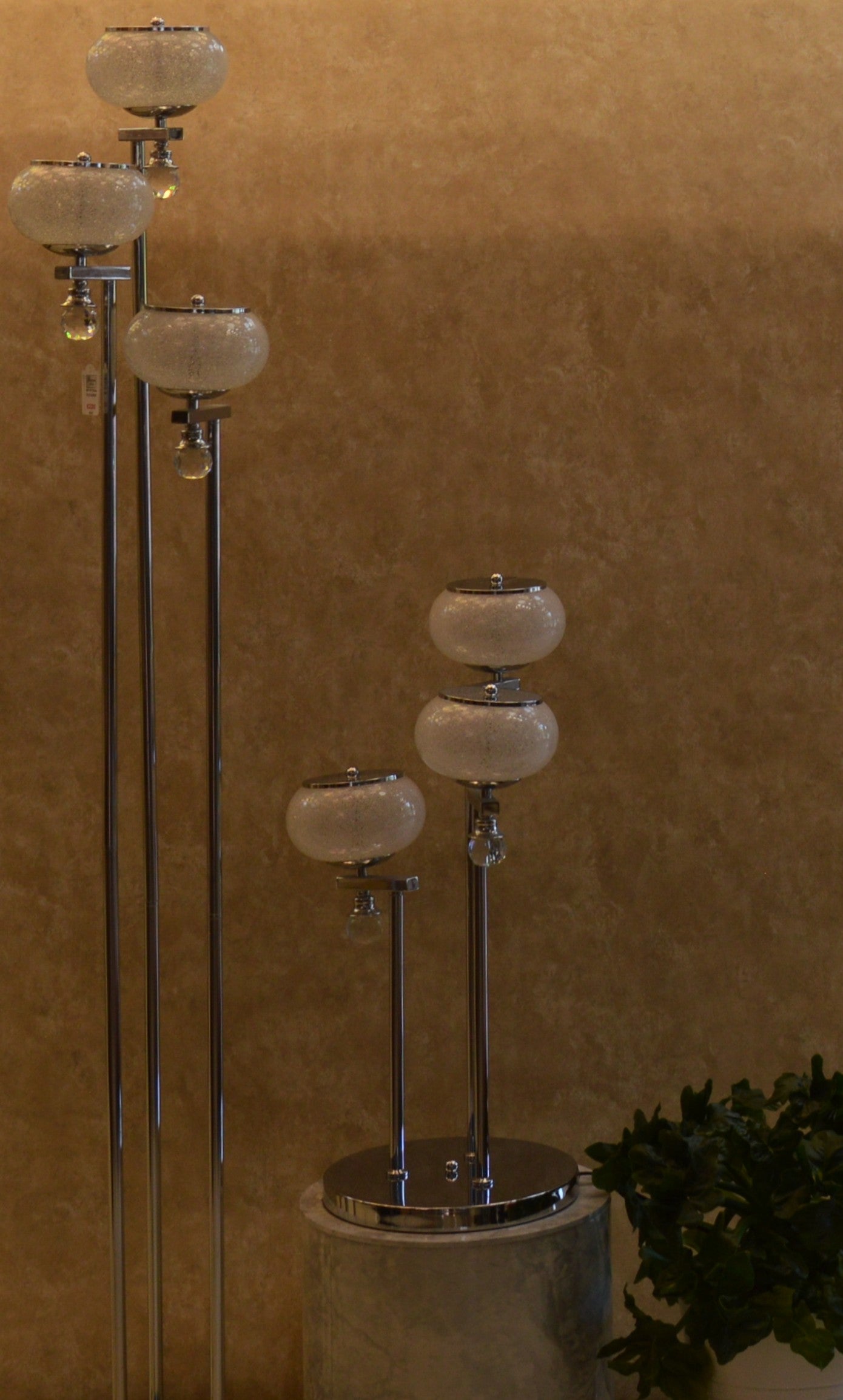 Modern Chrome Multi Globe Floor & Table Lamp Set White Glass Shades