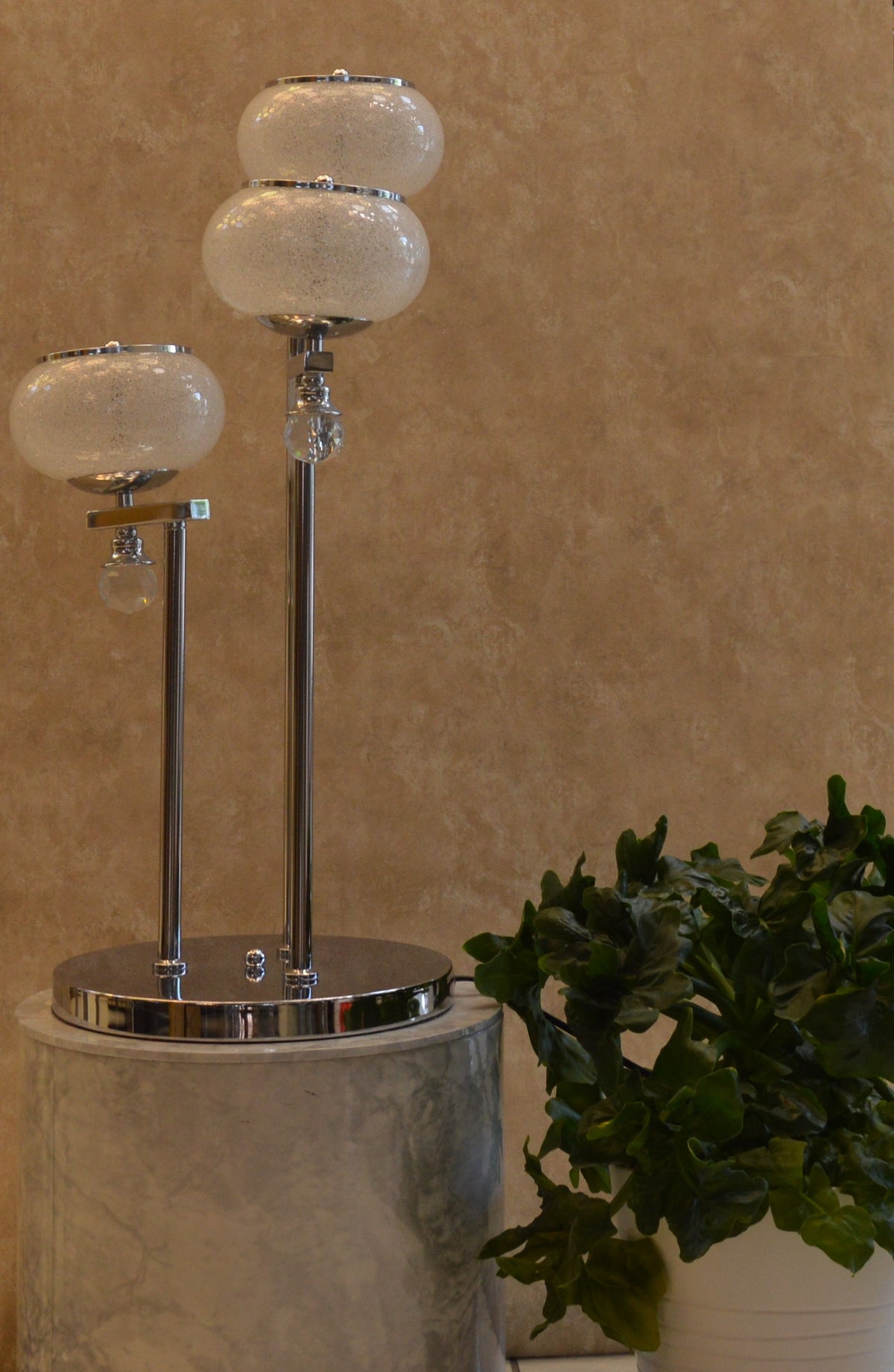 Modern Chrome Multi Globe Floor & Table Lamp Set White Glass Shades