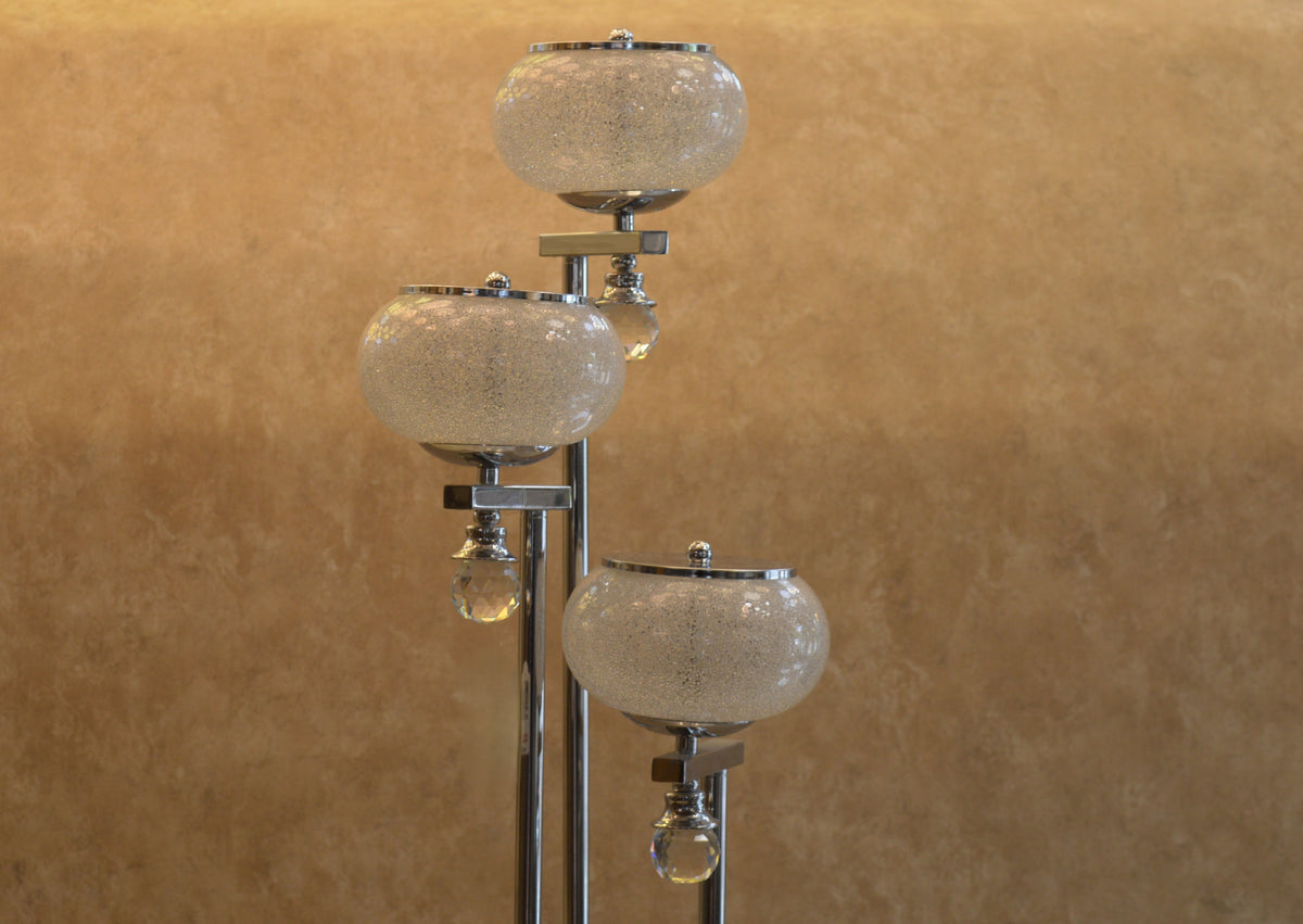 Modern Chrome Multi Globe Floor & Table Lamp Set White Glass Shades