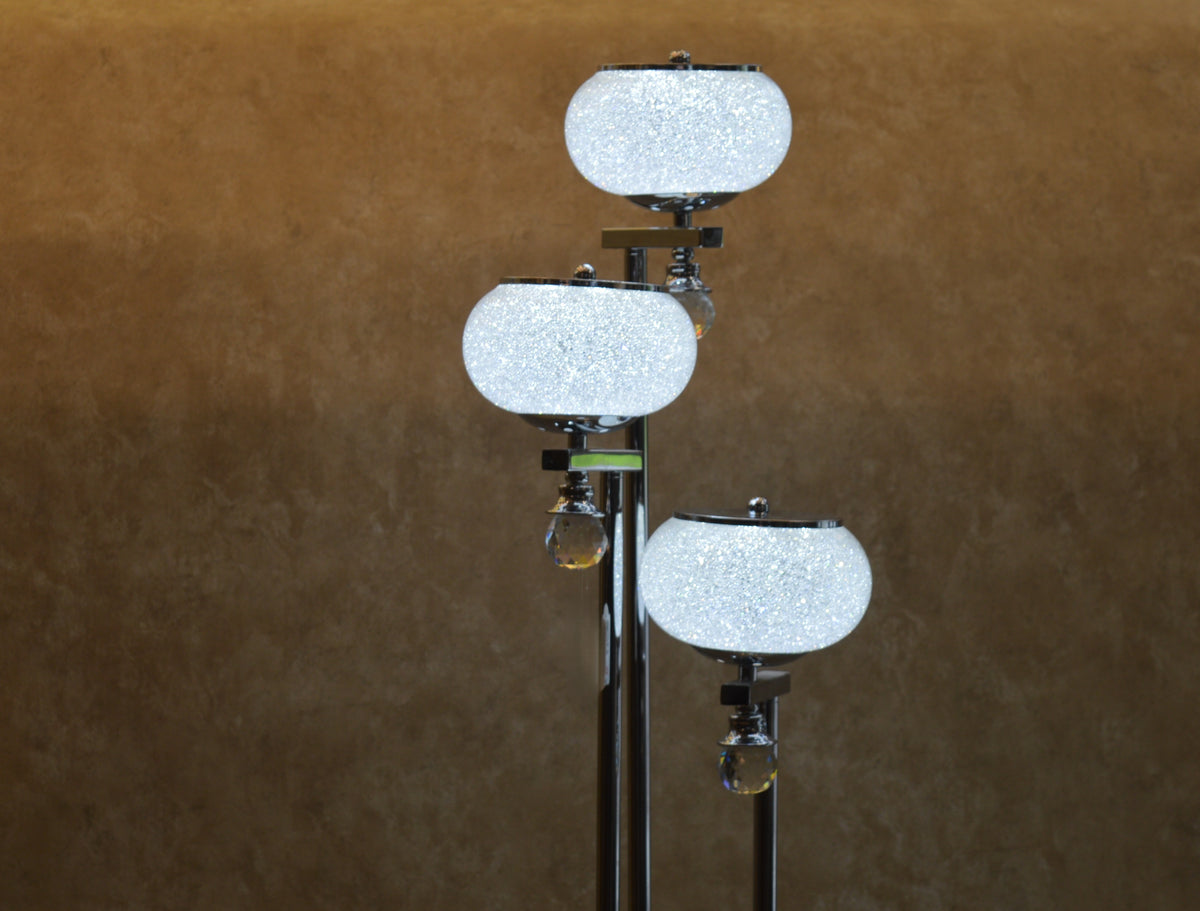 Modern Chrome Multi Globe Floor & Table Lamp Set White Glass Shades