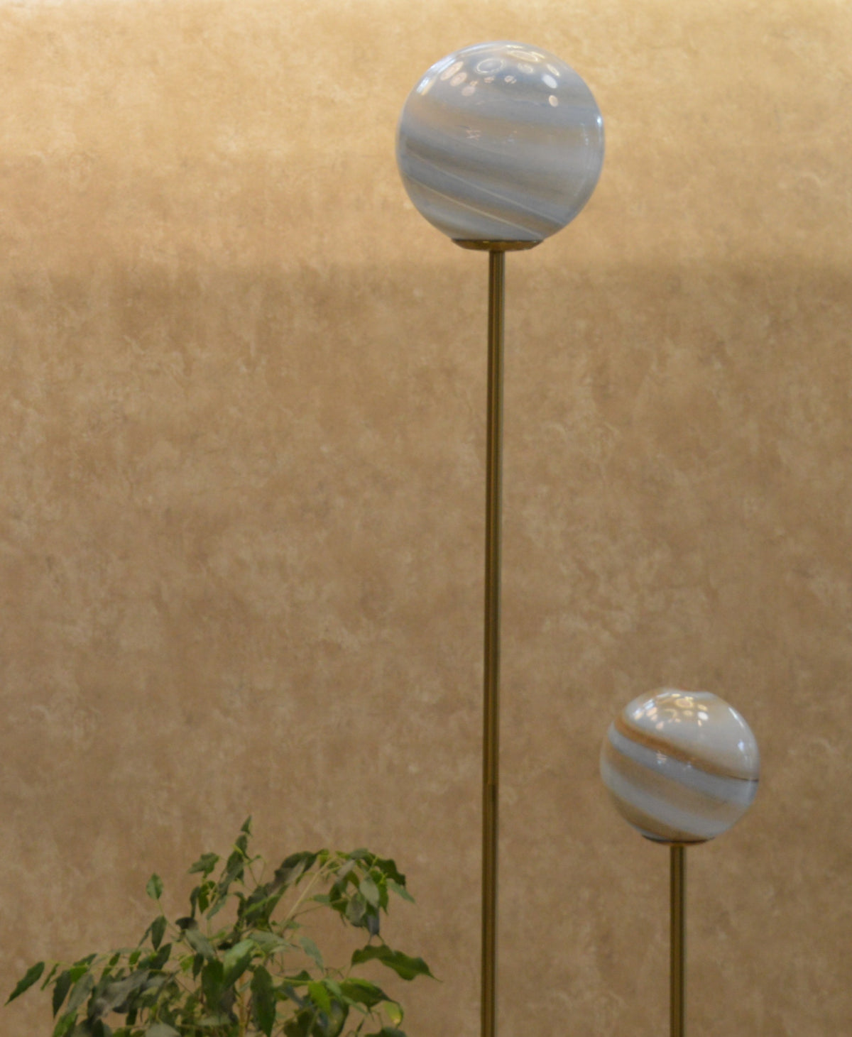 High End Modern Brass Floor Lamp with Marble Base & Dual Glass Globe Lights