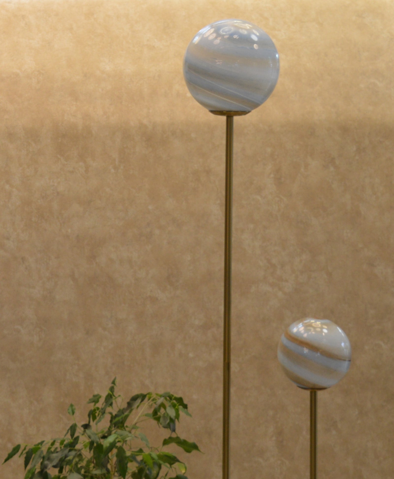 High End Modern Brass Floor Lamp with Marble Base & Dual Glass Globe Lights