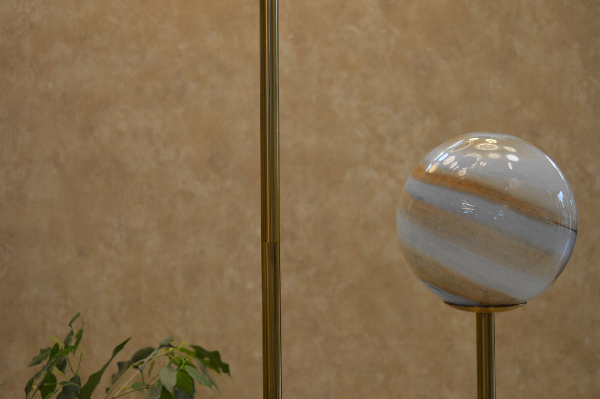 High End Modern Brass Floor Lamp with Marble Base & Dual Glass Globe Lights