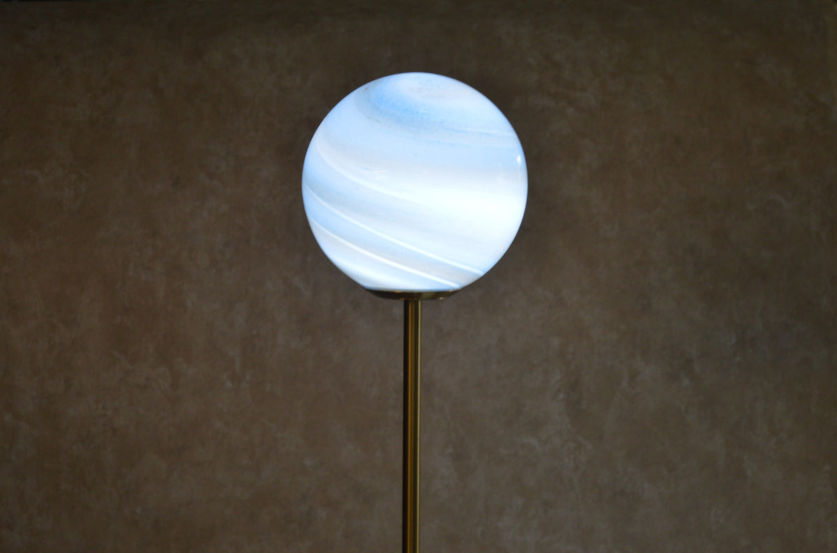 High End Modern Brass Floor Lamp with Marble Base & Dual Glass Globe Lights