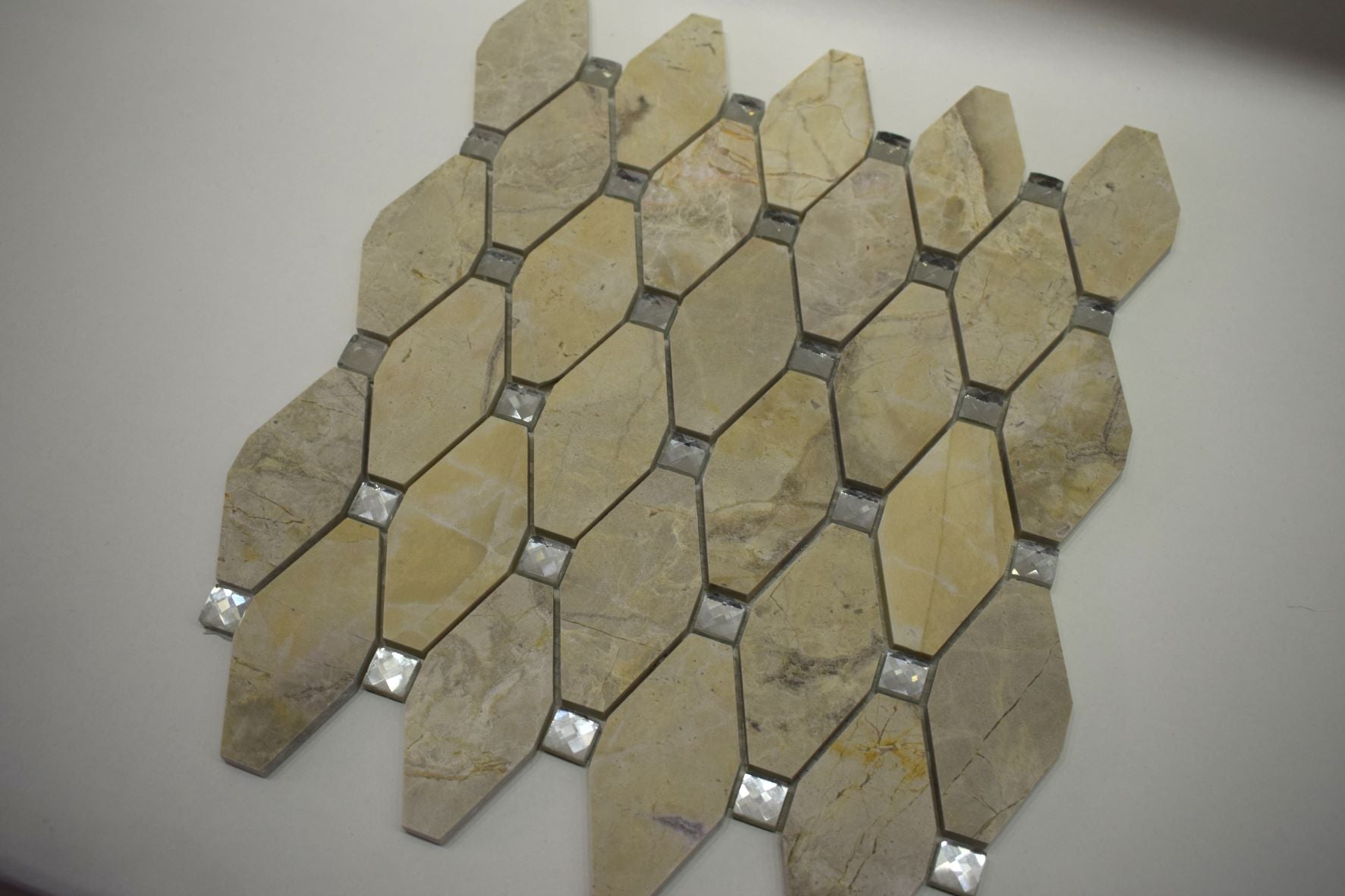 White, Grey, Beige & Black Marble Mosaic Tiles with Crystal  |300X340X8mm|10=1m2