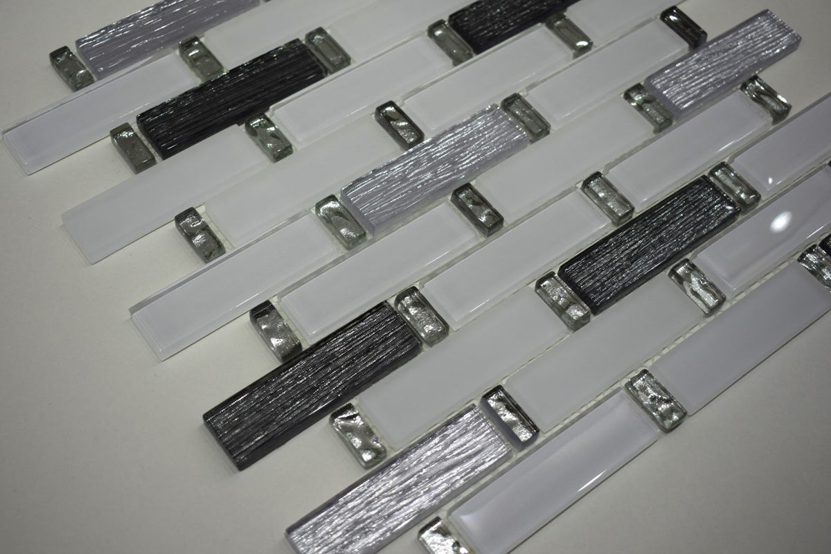 White Grayscale Glass Mosaic Tile | 1 sheet 30cmx30cm&8mm | 11 sheets 1sqm