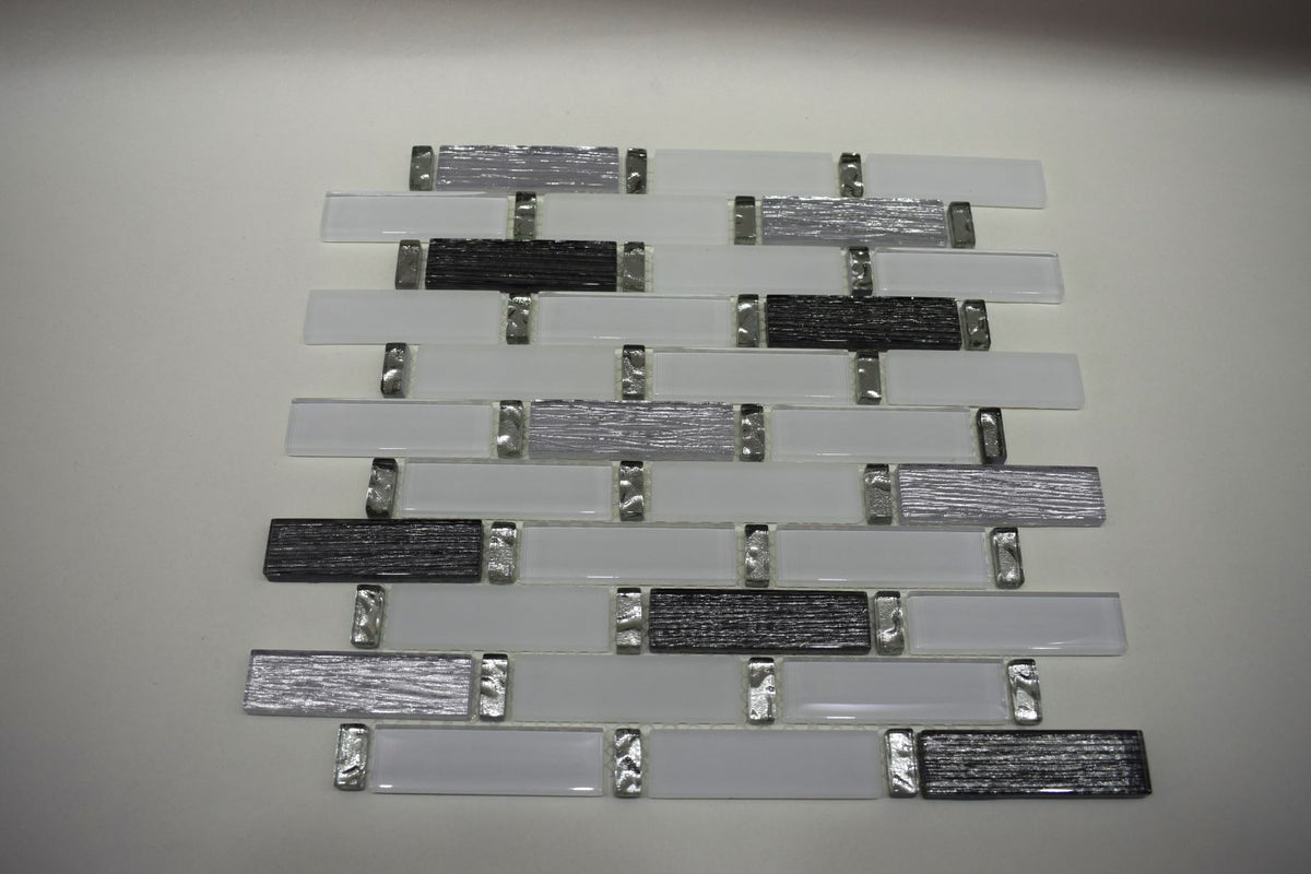 White Grayscale Glass Mosaic Tile | 1 sheet 30cmx30cm&8mm | 11 sheets 1sqm