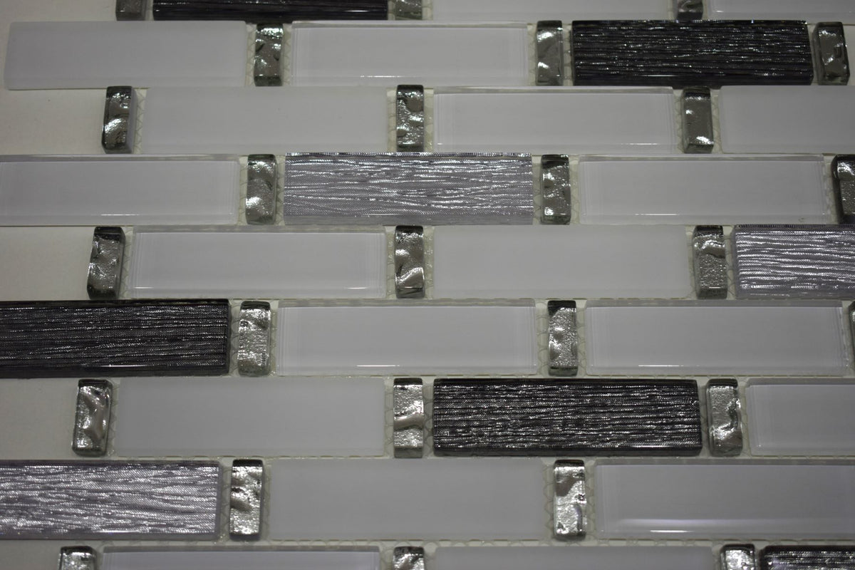 White Grayscale Glass Mosaic Tile | 1 sheet 30cmx30cm&8mm | 11 sheets 1sqm