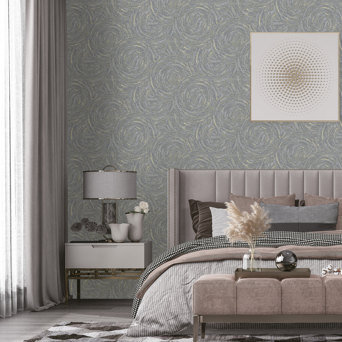 Spiral Pattern Modern Double Width wallpaper with Glitter-15mtr Length and 1mtr Width-GT11303,04,08 & 10