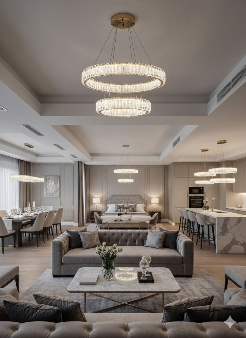 Modern Crystal Pendant Ceiling Light-colour changing brightness adjustment feature-remote control- with matching Floor & Table Lamps Available–Y608-400+600