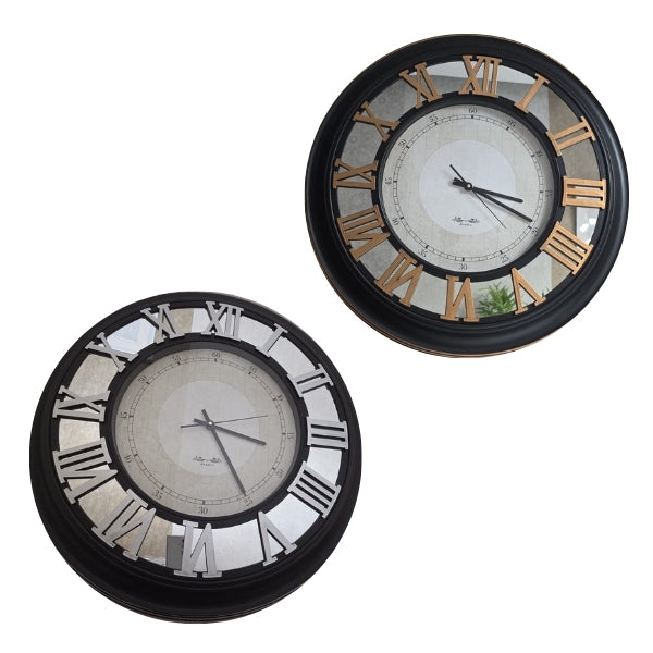 Skeleton Mirrored Large Wall Clock – Roman Numerals – Gold or Silver