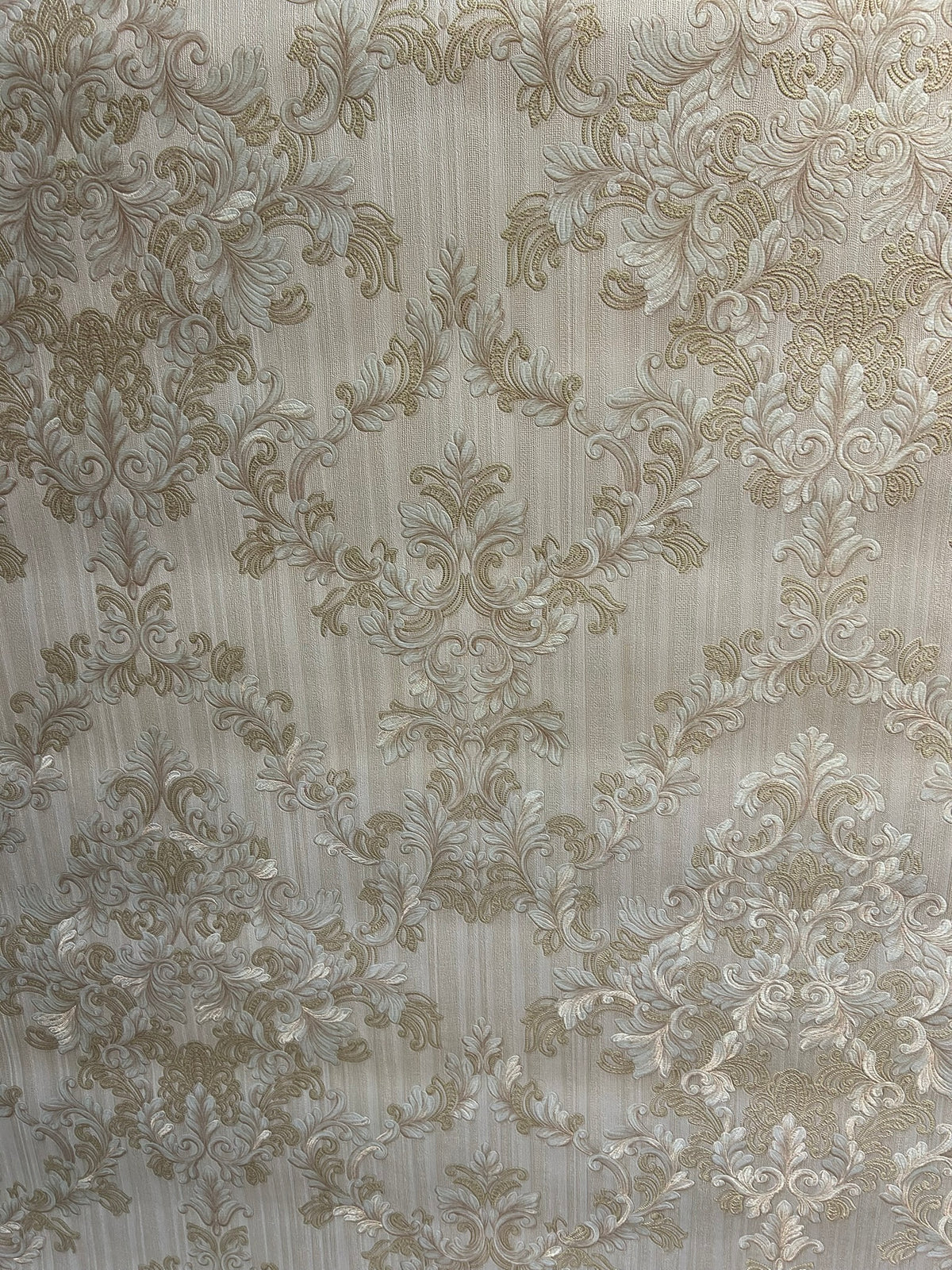 Modern Style Damask Pattern Cream Double Width wallpaper-15mtr Length and 1mtr Width