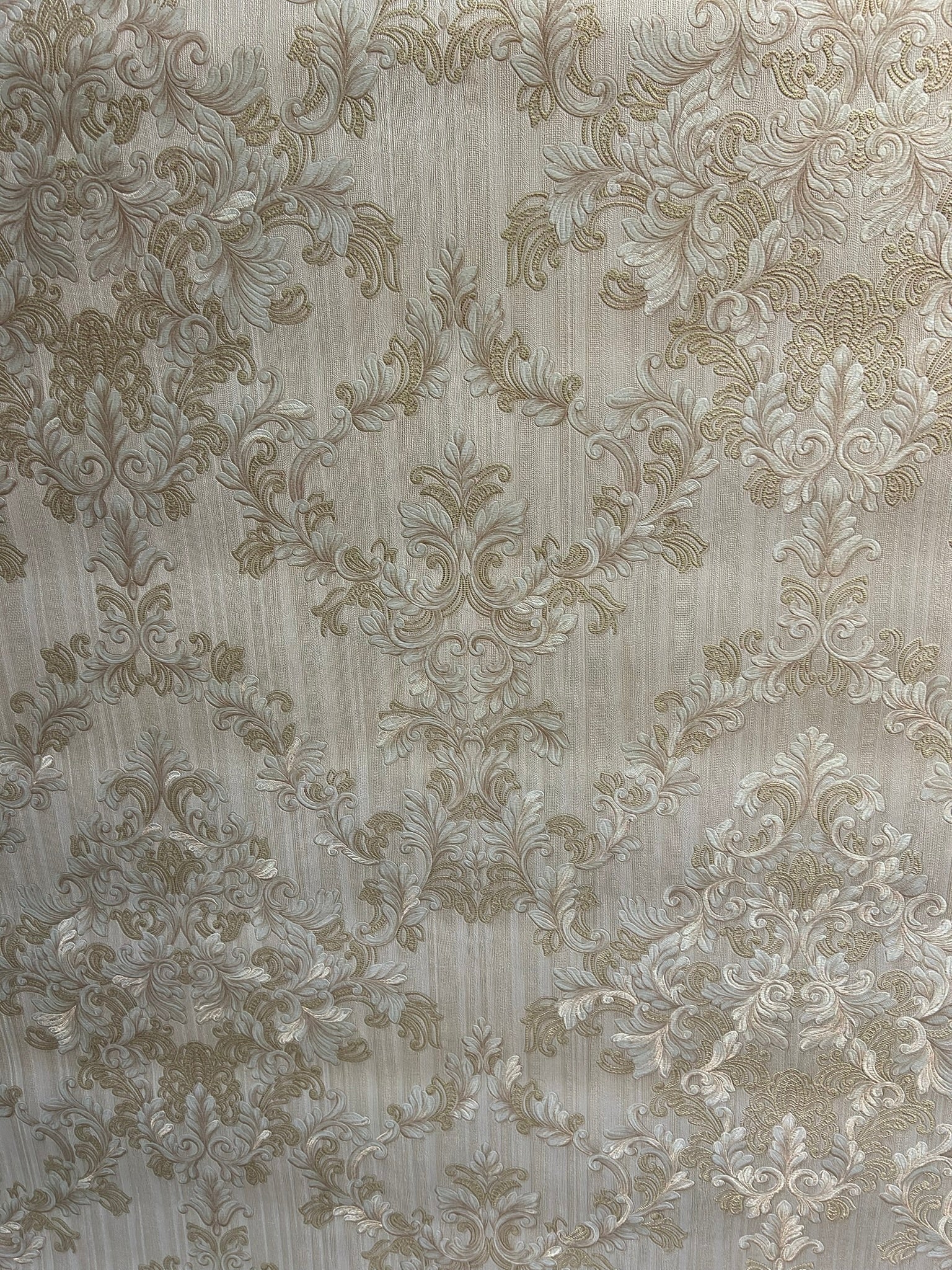 Modern Style Damask Pattern Cream Double Width wallpaper-15mtr Length and 1mtr Width