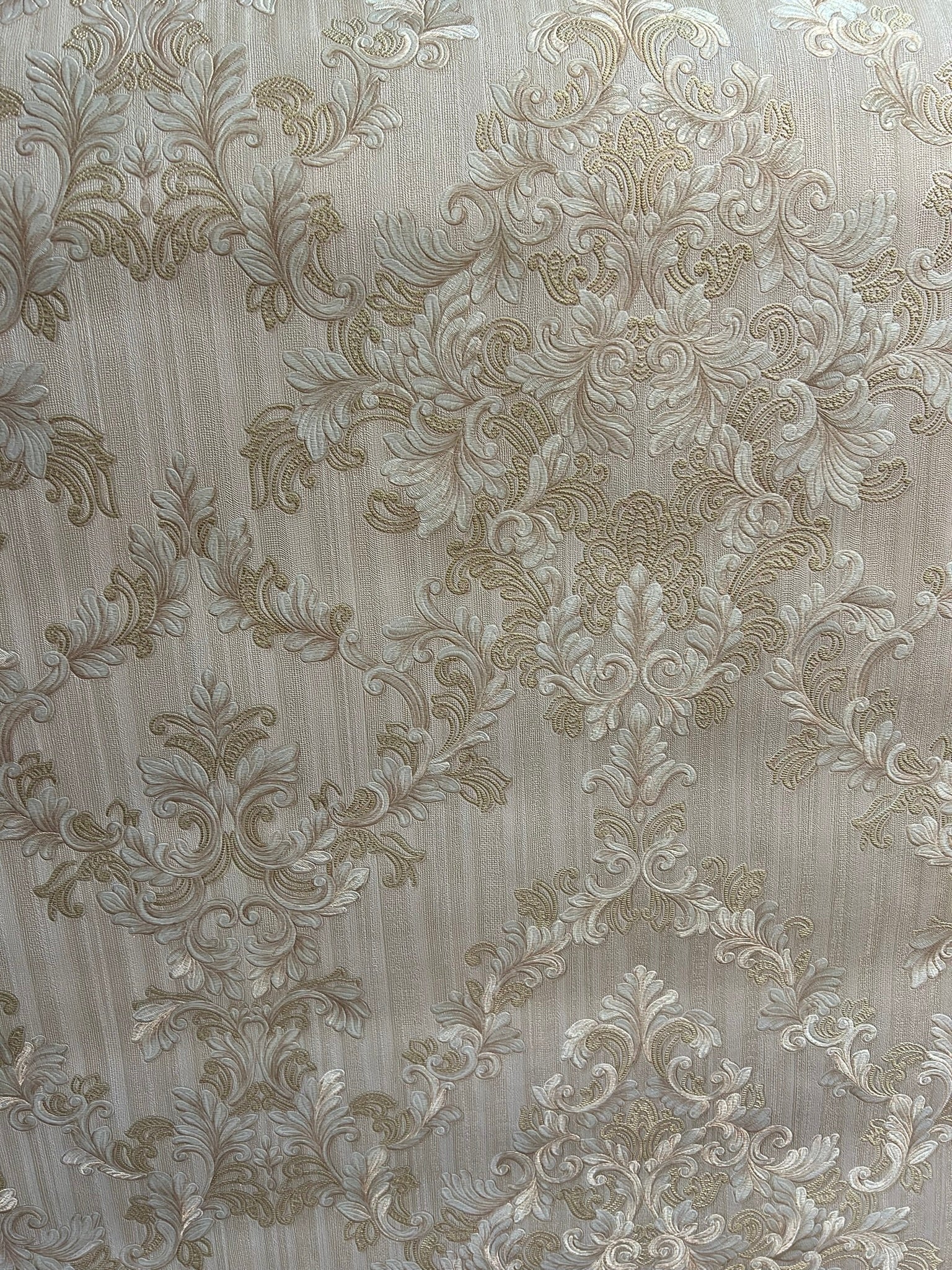 Modern Style Damask Pattern Cream Double Width wallpaper-15mtr Length and 1mtr Width