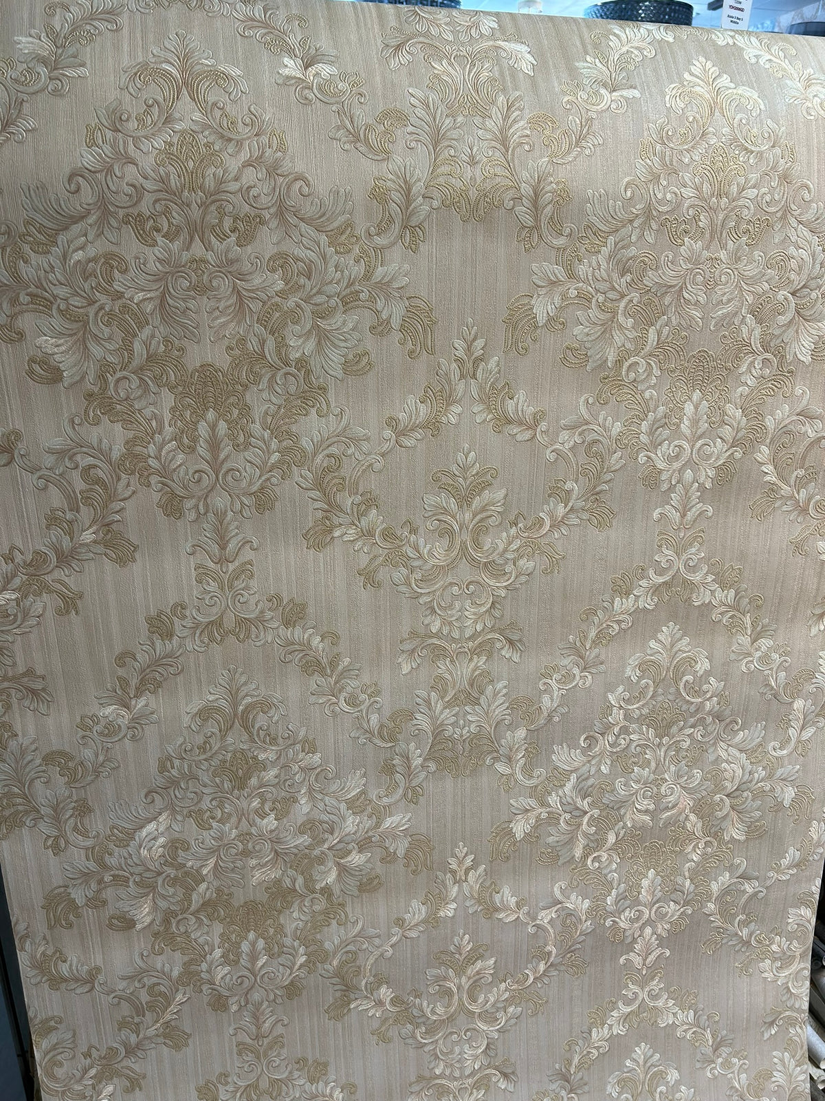 Modern Style Damask Pattern Cream Double Width wallpaper-15mtr Length and 1mtr Width