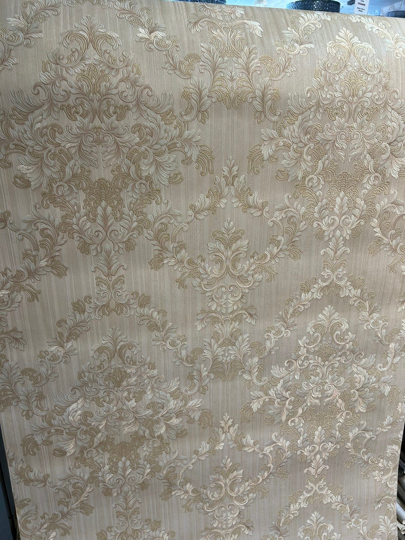 Modern Style Damask Pattern Cream Double Width wallpaper-15mtr Length and 1mtr Width
