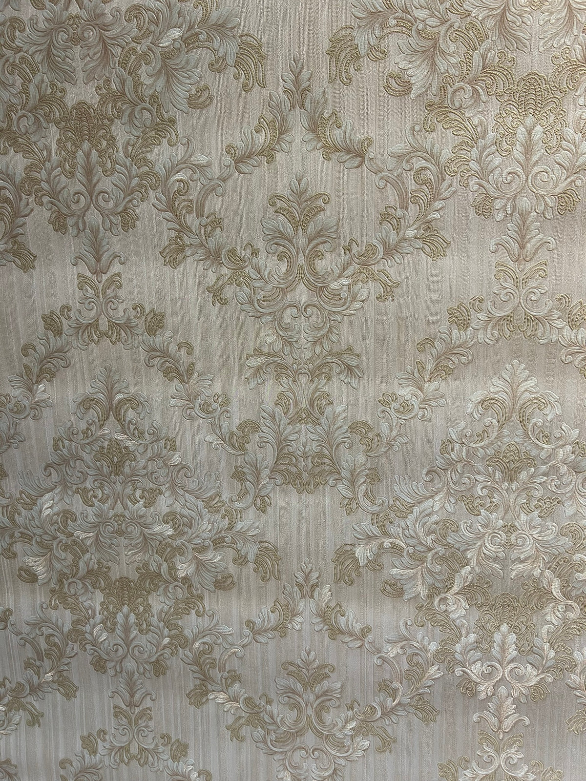 Modern Style Damask Pattern Cream Double Width wallpaper-15mtr Length and 1mtr Width