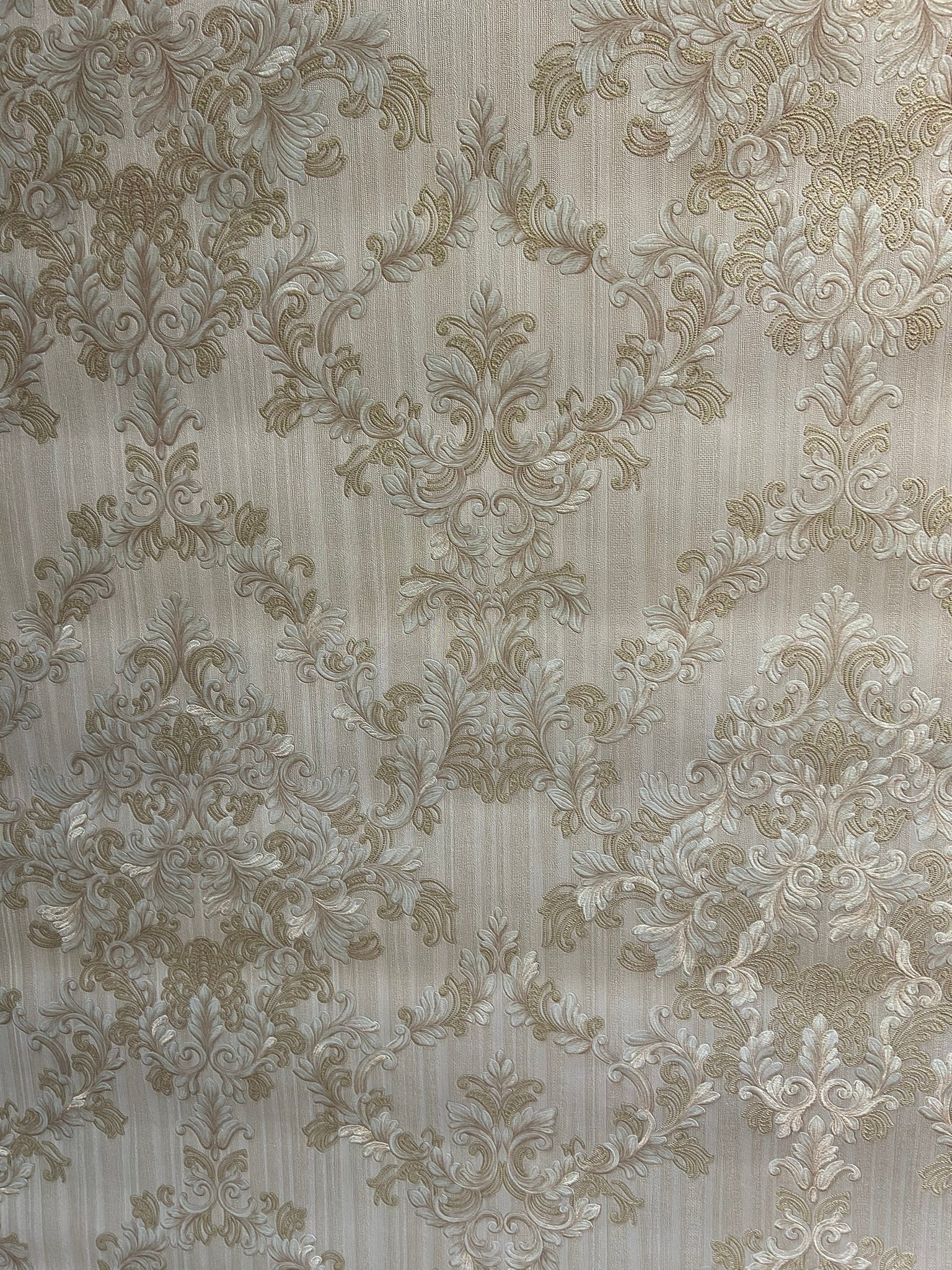 Modern Style Damask Pattern Cream Double Width wallpaper-15mtr Length and 1mtr Width